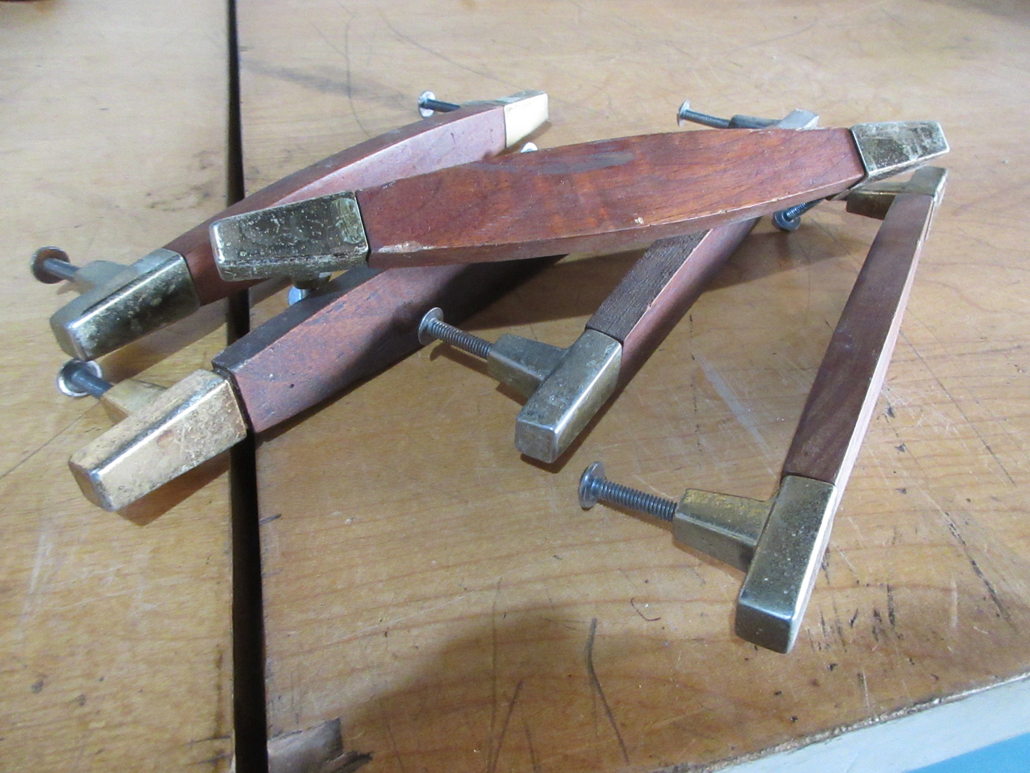 Vintage Mid Century Wood and Metal Drawer Handles (Set of Five)