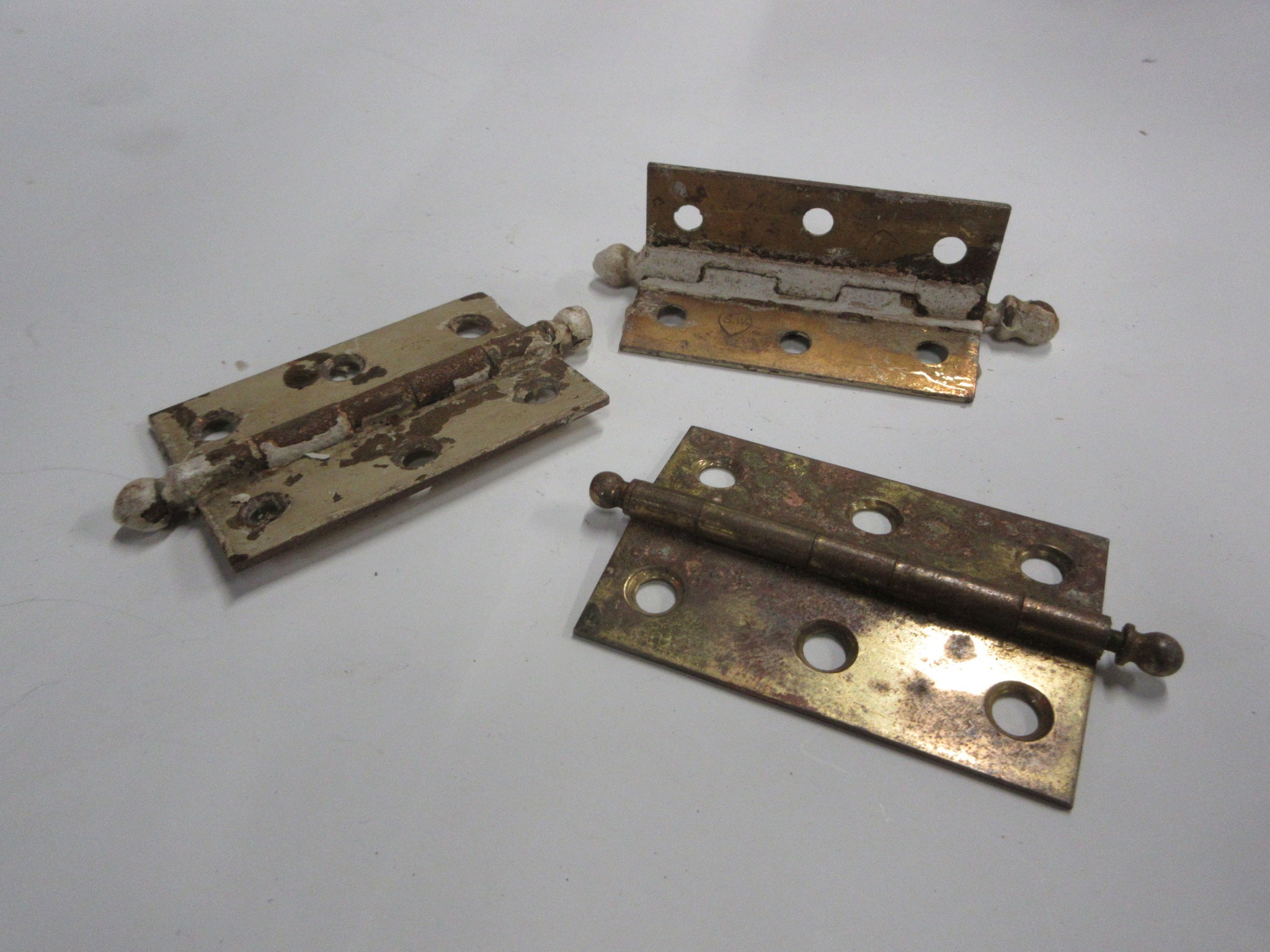 Vintage Set of Small Ball Pin Brass Hinges (Set of Three)