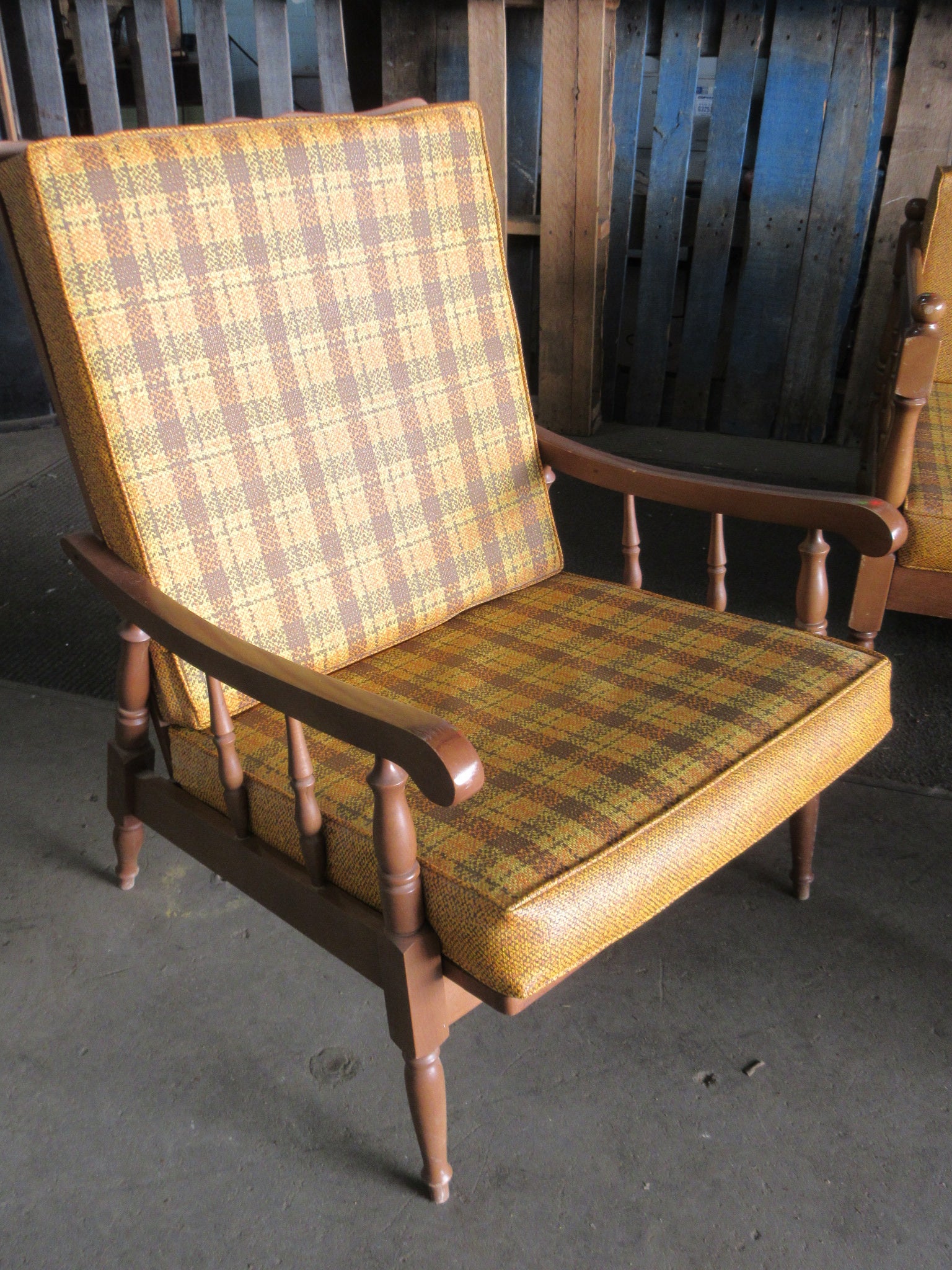Vintage 1970's Wood & Vinyl Furniture Set (Four Pieces)