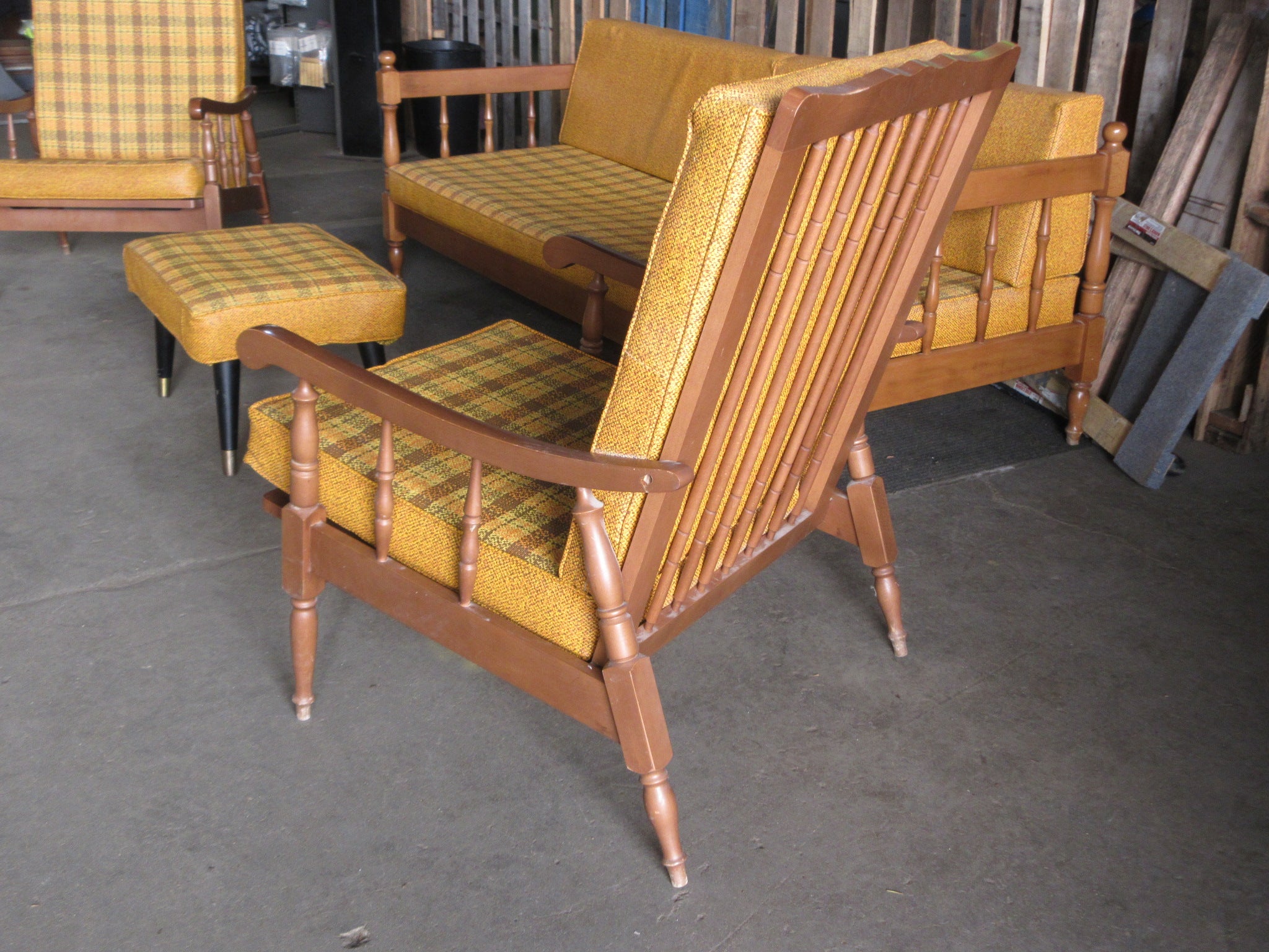 Vintage 1970's Wood & Vinyl Furniture Set (Four Pieces)