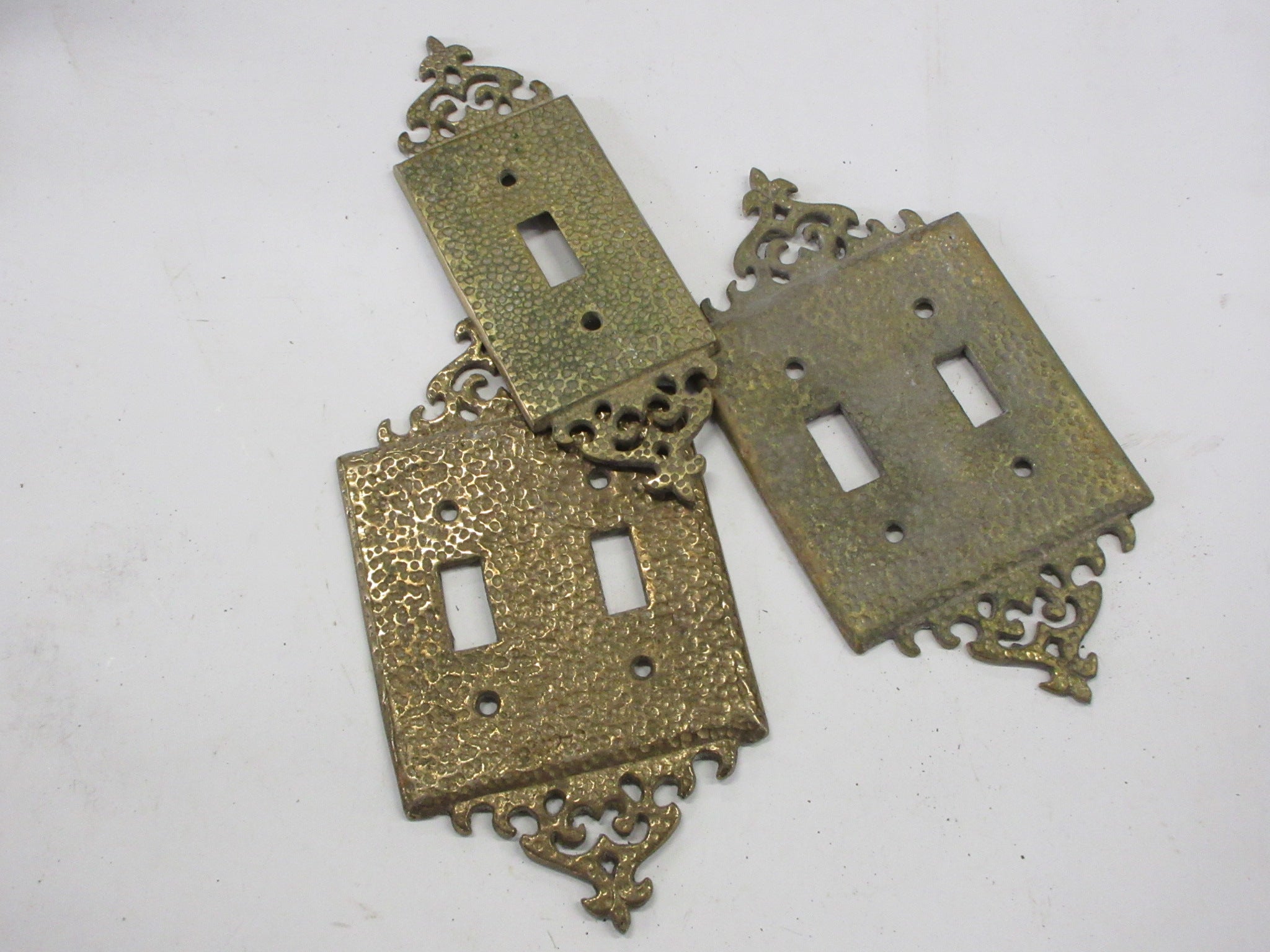 Vintage Hammered Brass Regency Decorative Switch Plate Covers (Set of Three)