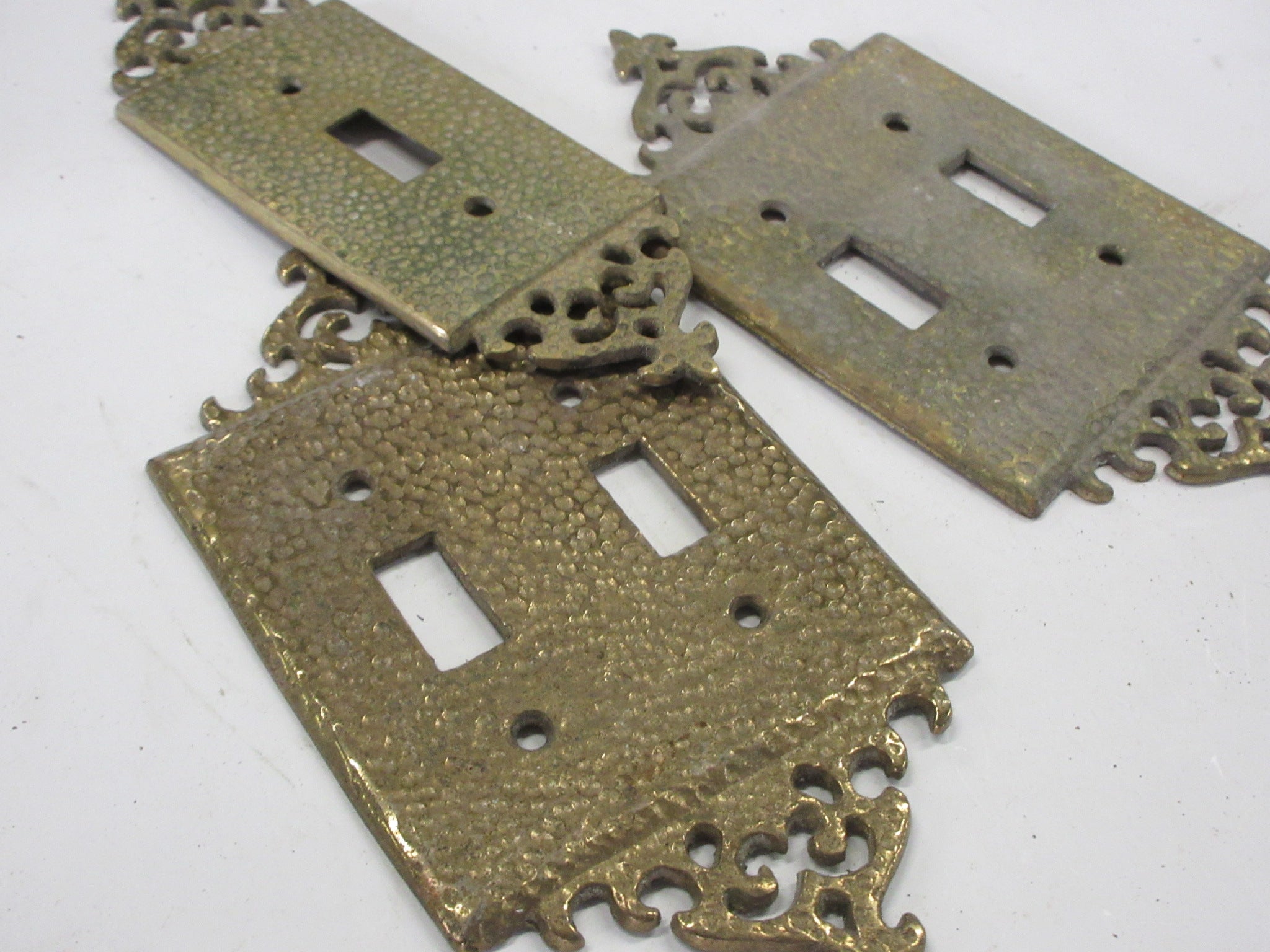 Vintage Hammered Brass Regency Decorative Switch Plate Covers (Set of Three)