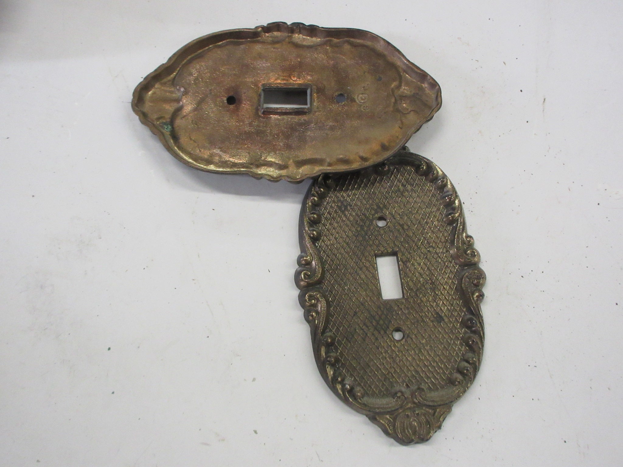Vintage Brass Etched Decorative Switch Plate Covers (Set of Two)
