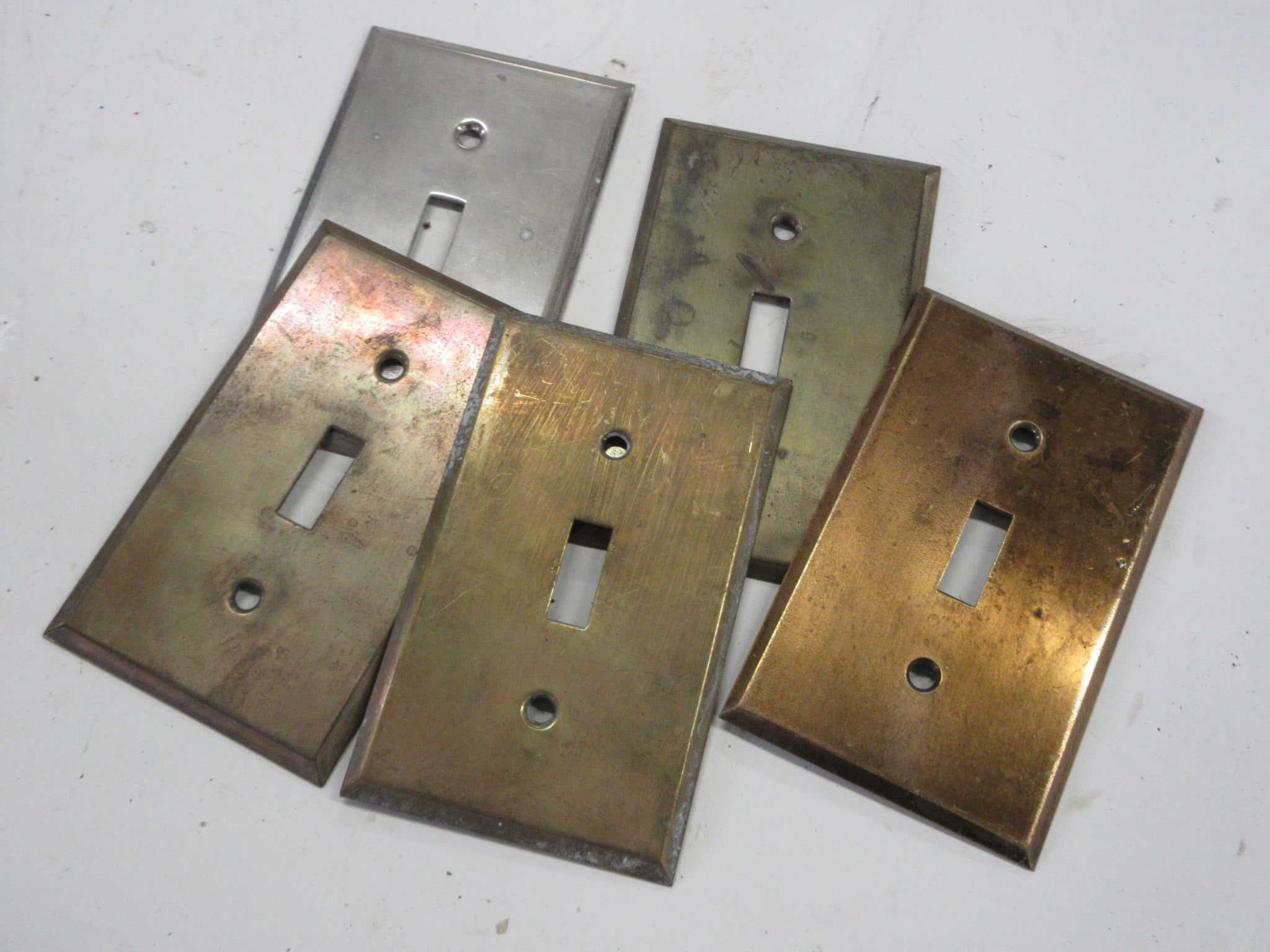 Vintage Assorted Brass Single Switch Plate Covers (Lot of Five)