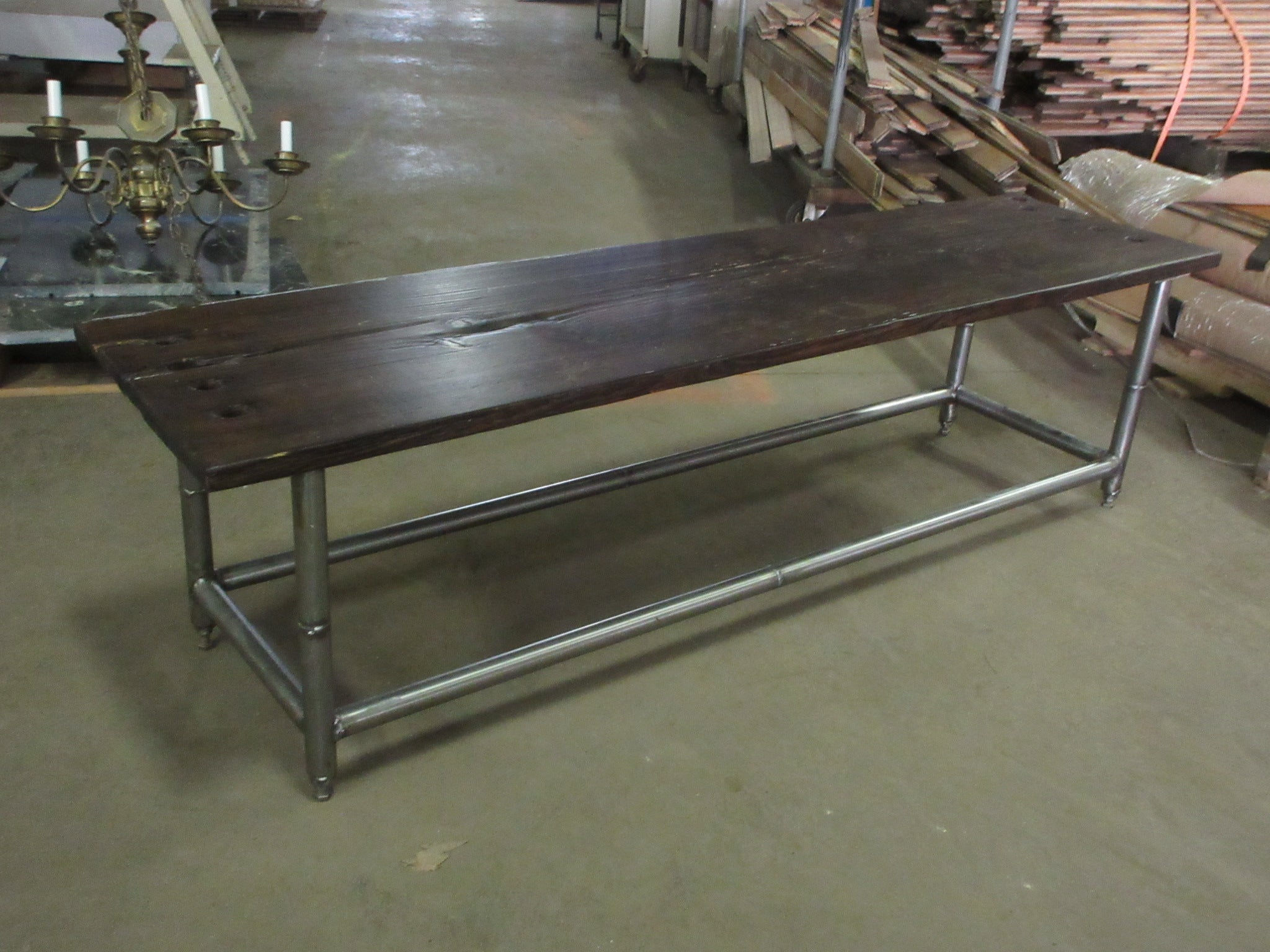 Metal Base Wood Top Table/Bench