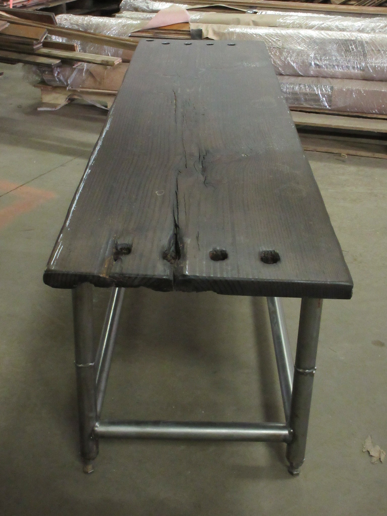 Metal Base Wood Top Table/Bench