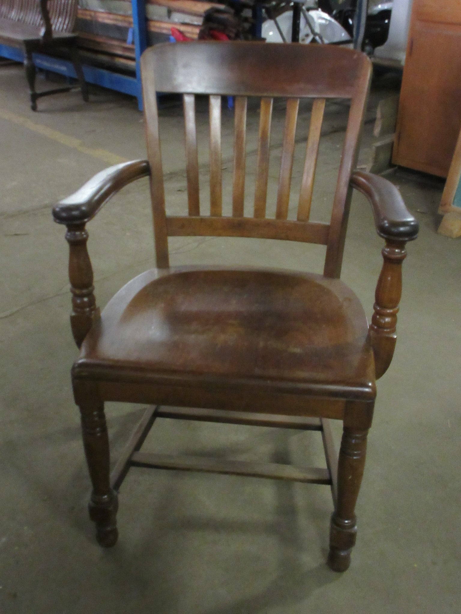 Vintage Carved Wooden Slat Back Armchair
