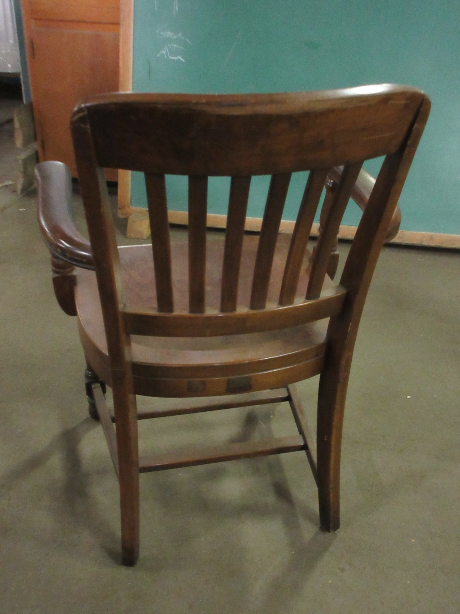 Vintage Carved Wooden Slat Back Armchair