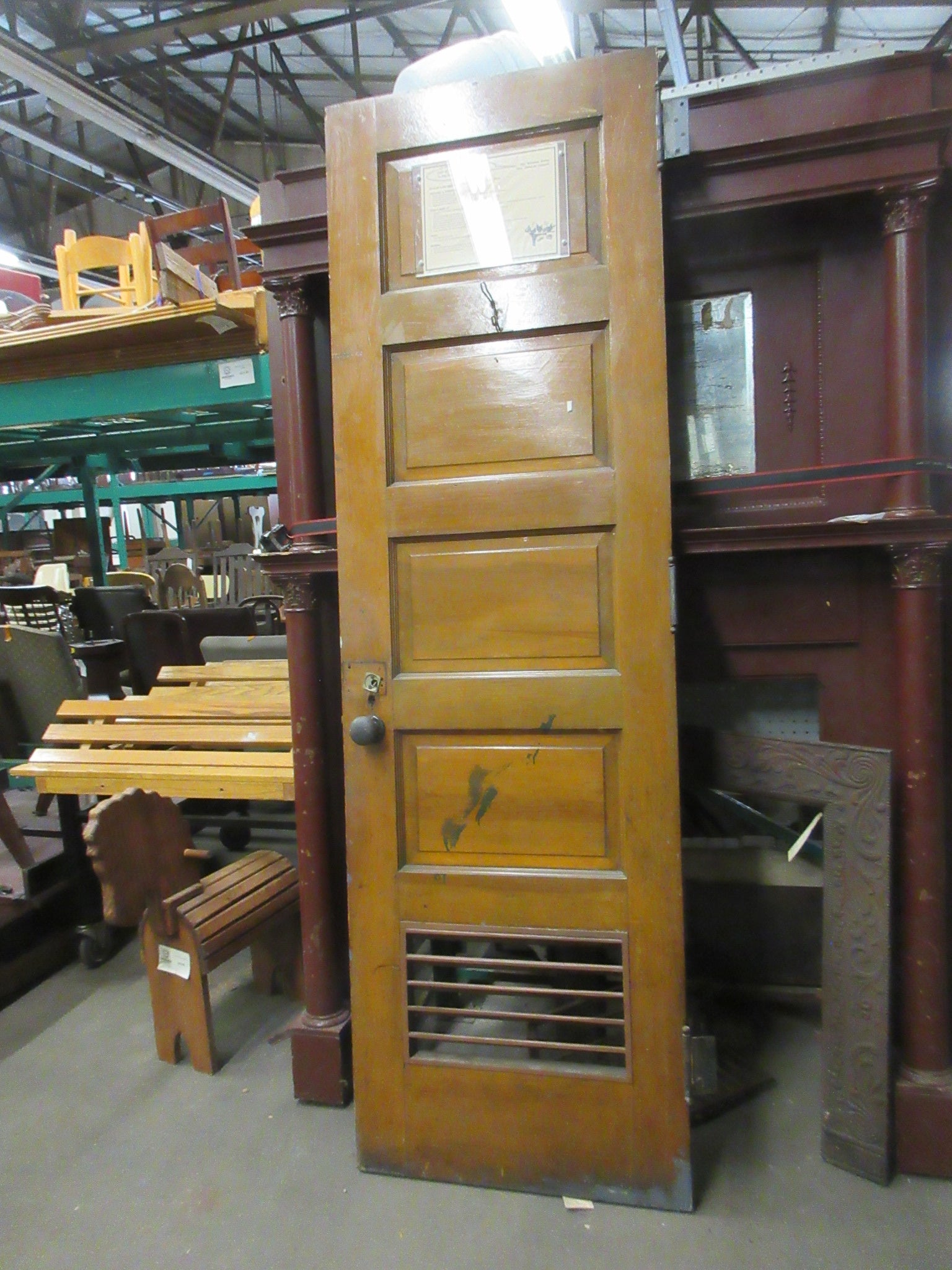 Vintage Four Panel Stained Door with Lower Vent