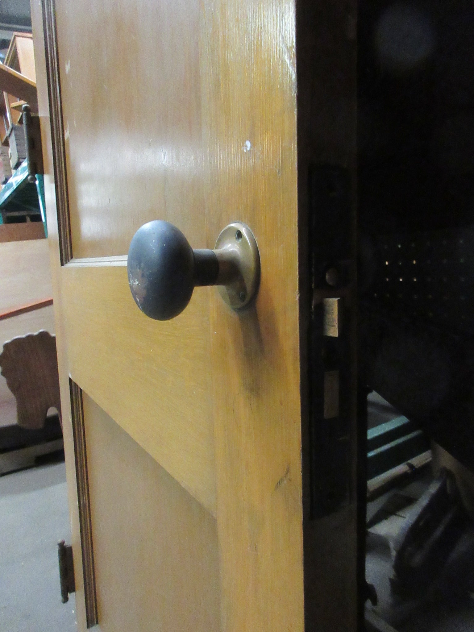 Vintage Two Panel Stained Door with Brass Mortise