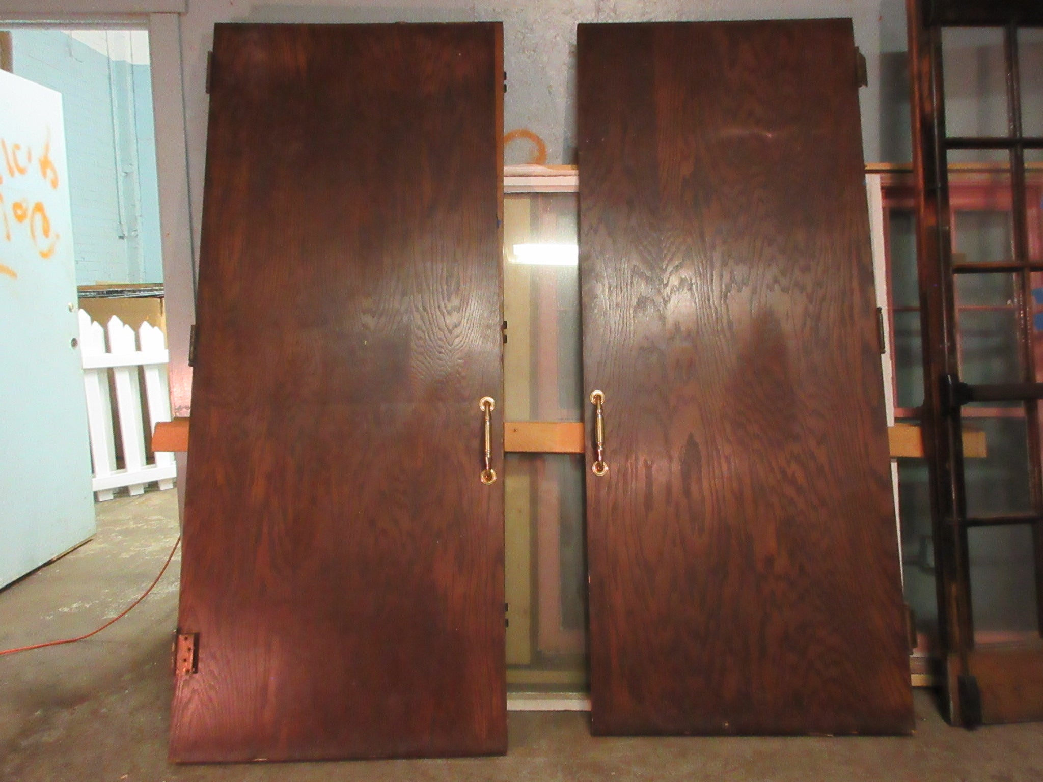 Vintage Slab Stained Wooden Doors with Handles & Push (Set of Two)