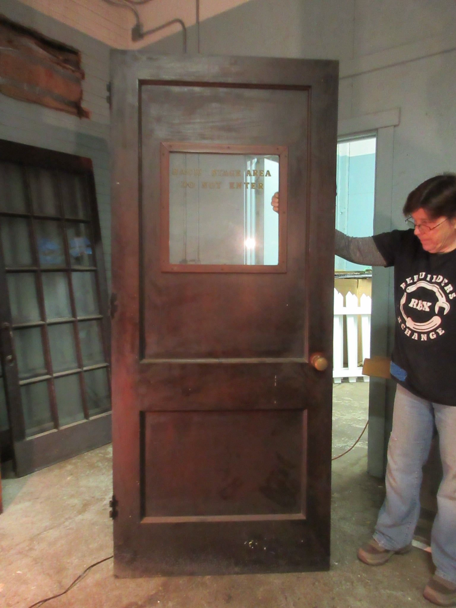 Vintage "Back Stage Area" Half Glass Door with Brass Hardware