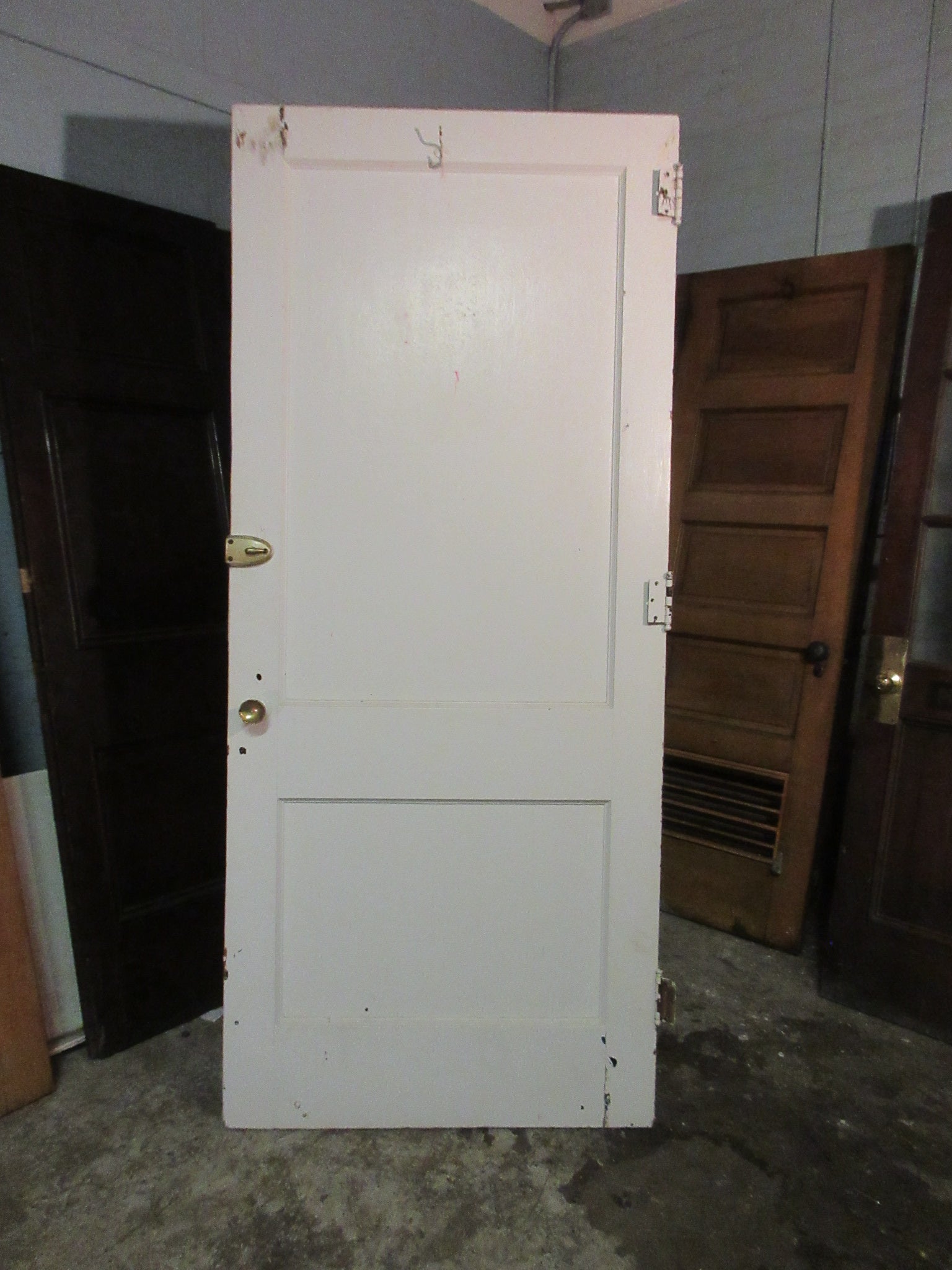 Vintage Two Panel Wooden Door with Brass Hardware