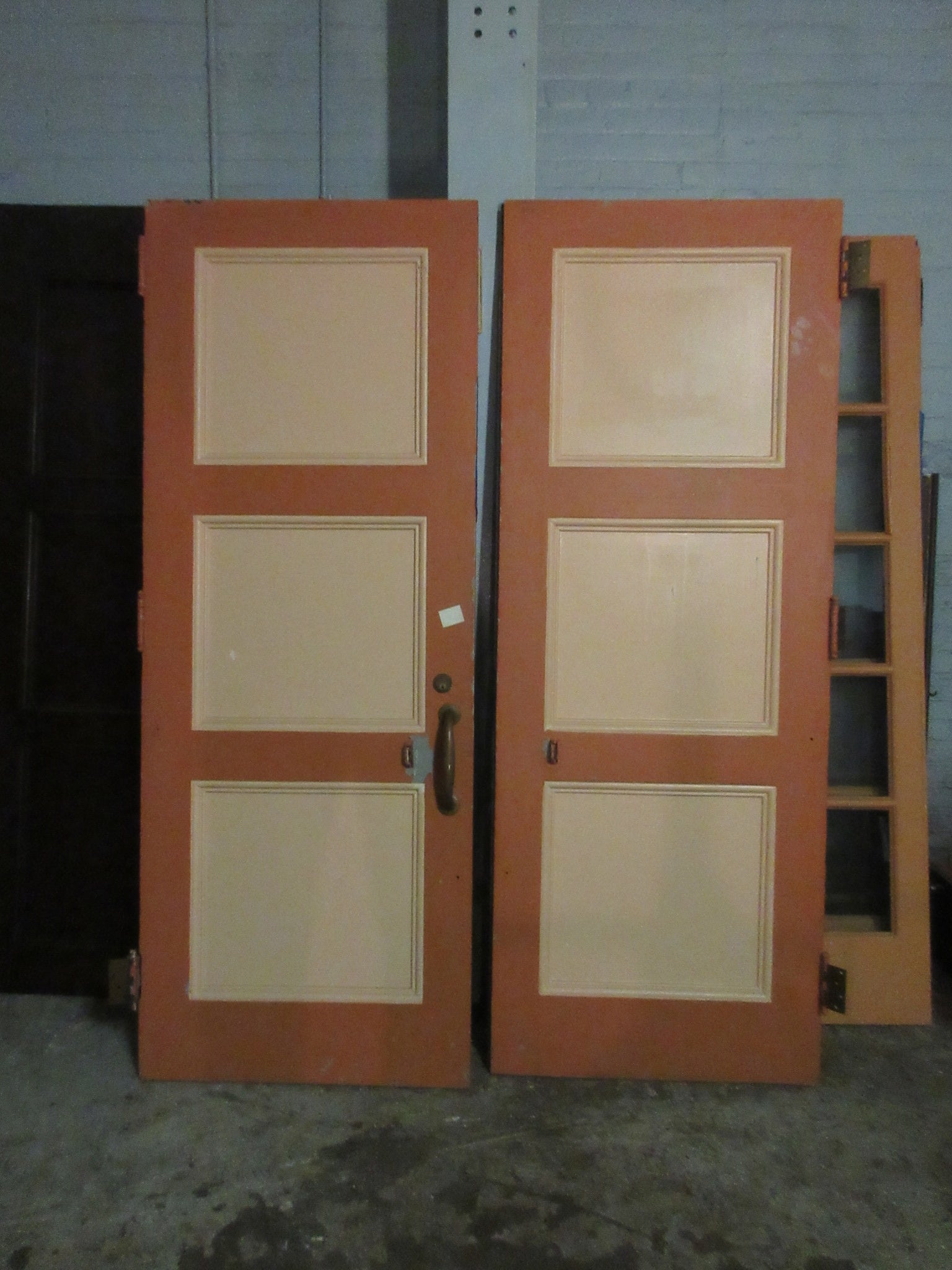 Vintage Three Panel Painted French Doors (Set of Two)