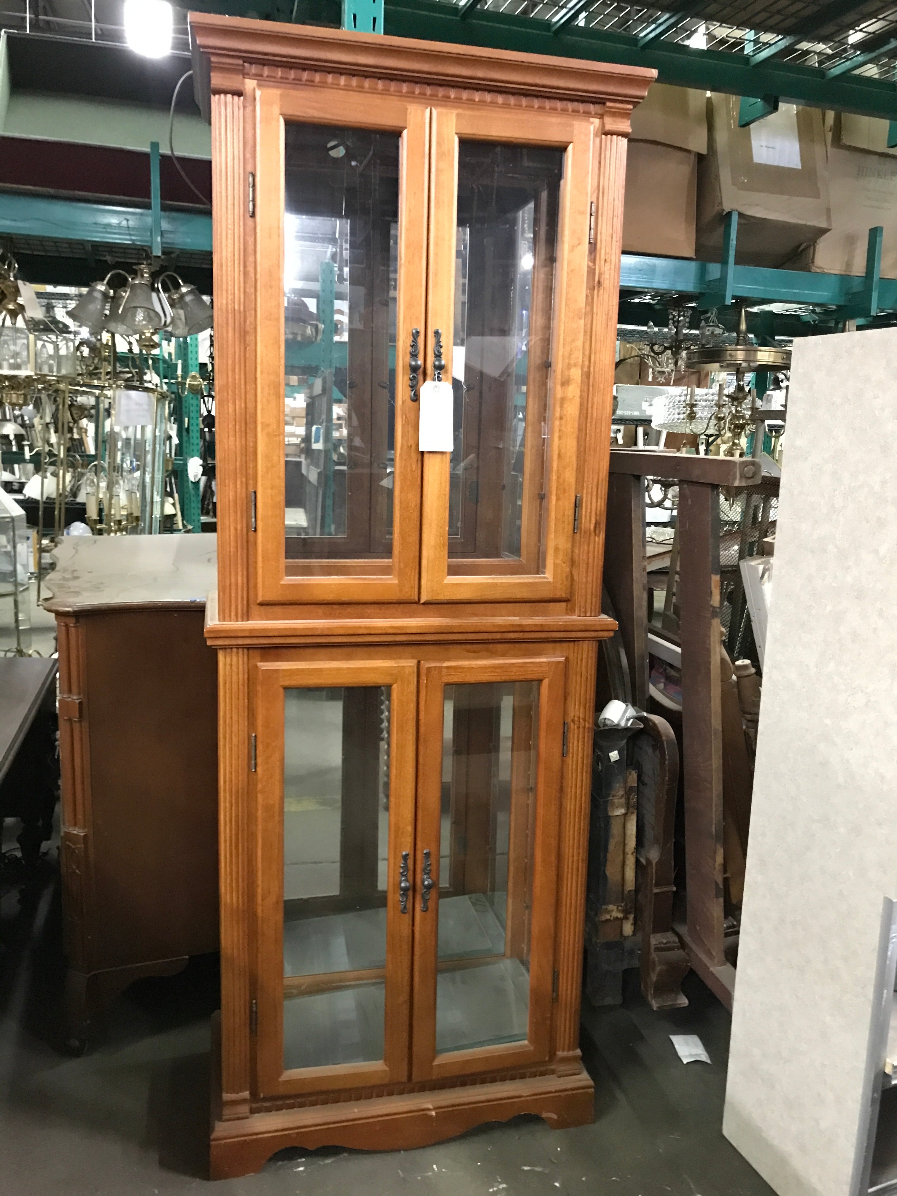 Two Tier Curio Cabinet With Glass Shelves
