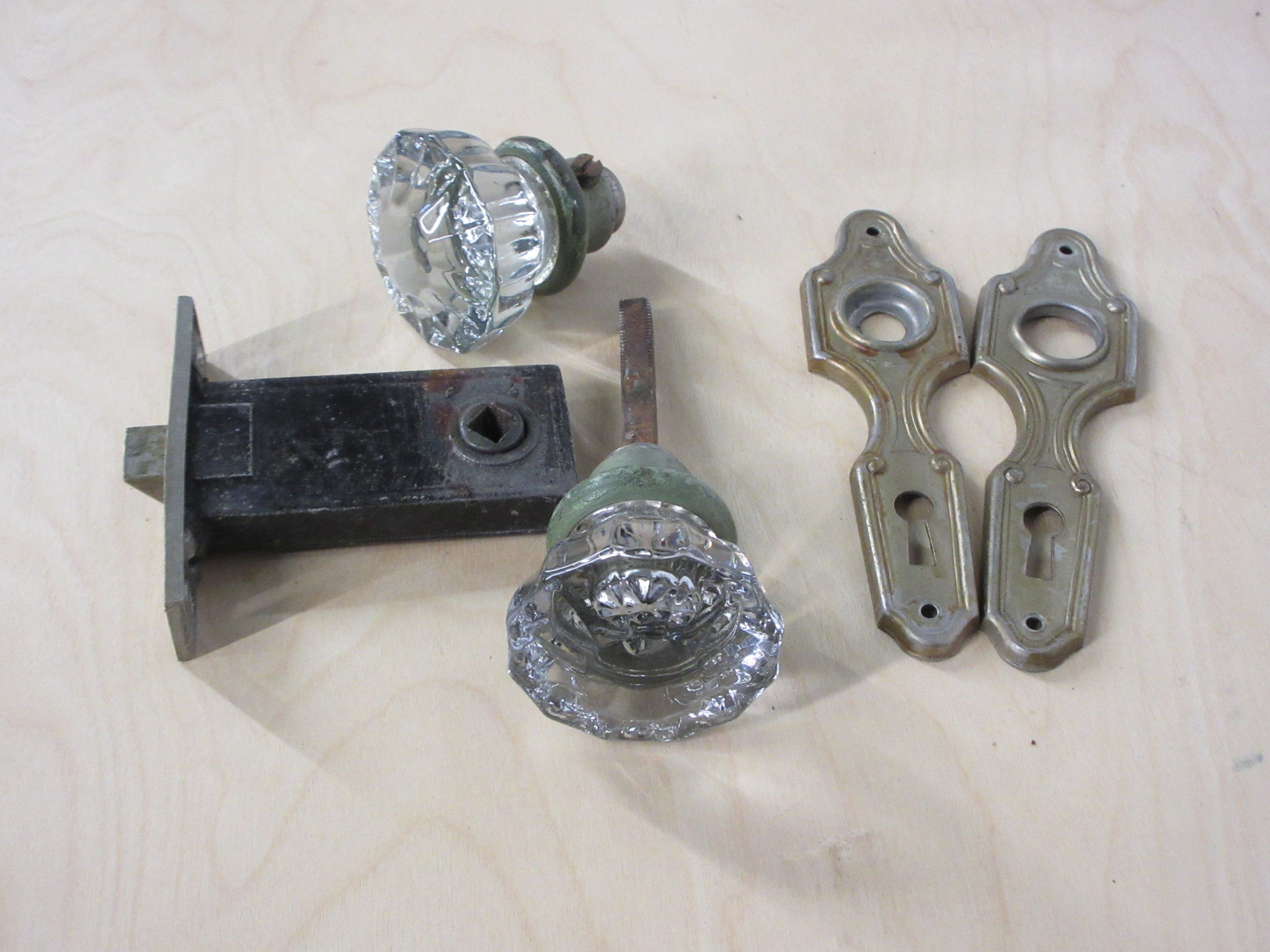 Vintage Glass Closet Door Knob Set with Mortise