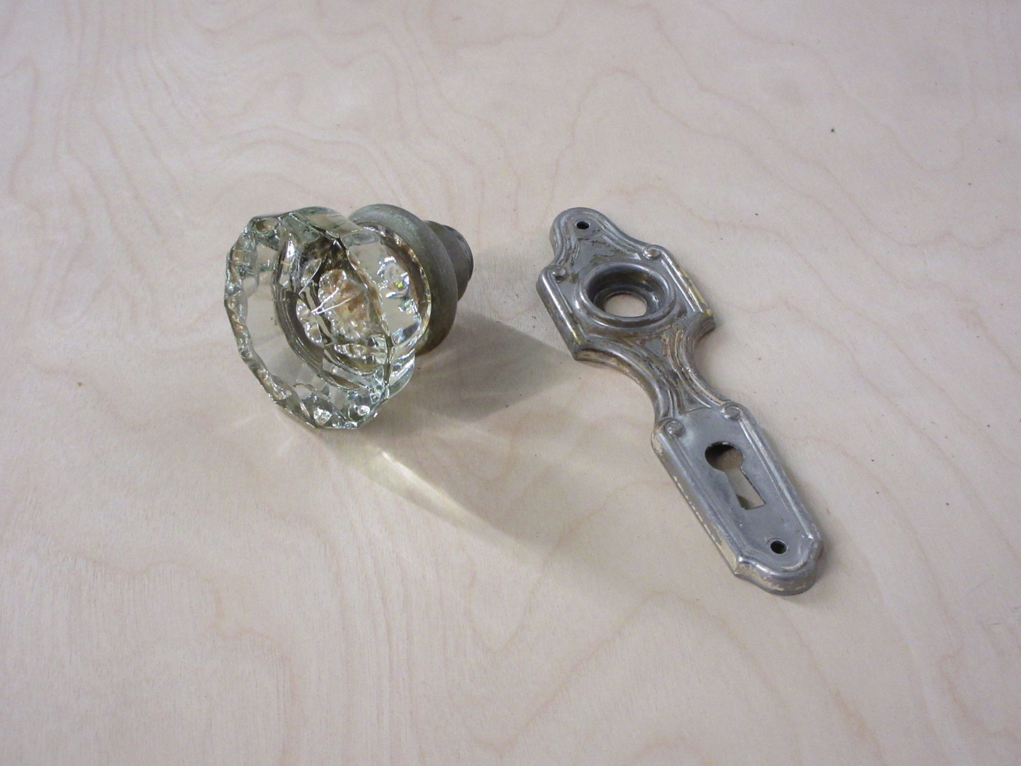 Vintage Glass Closet Knob with Door Plate