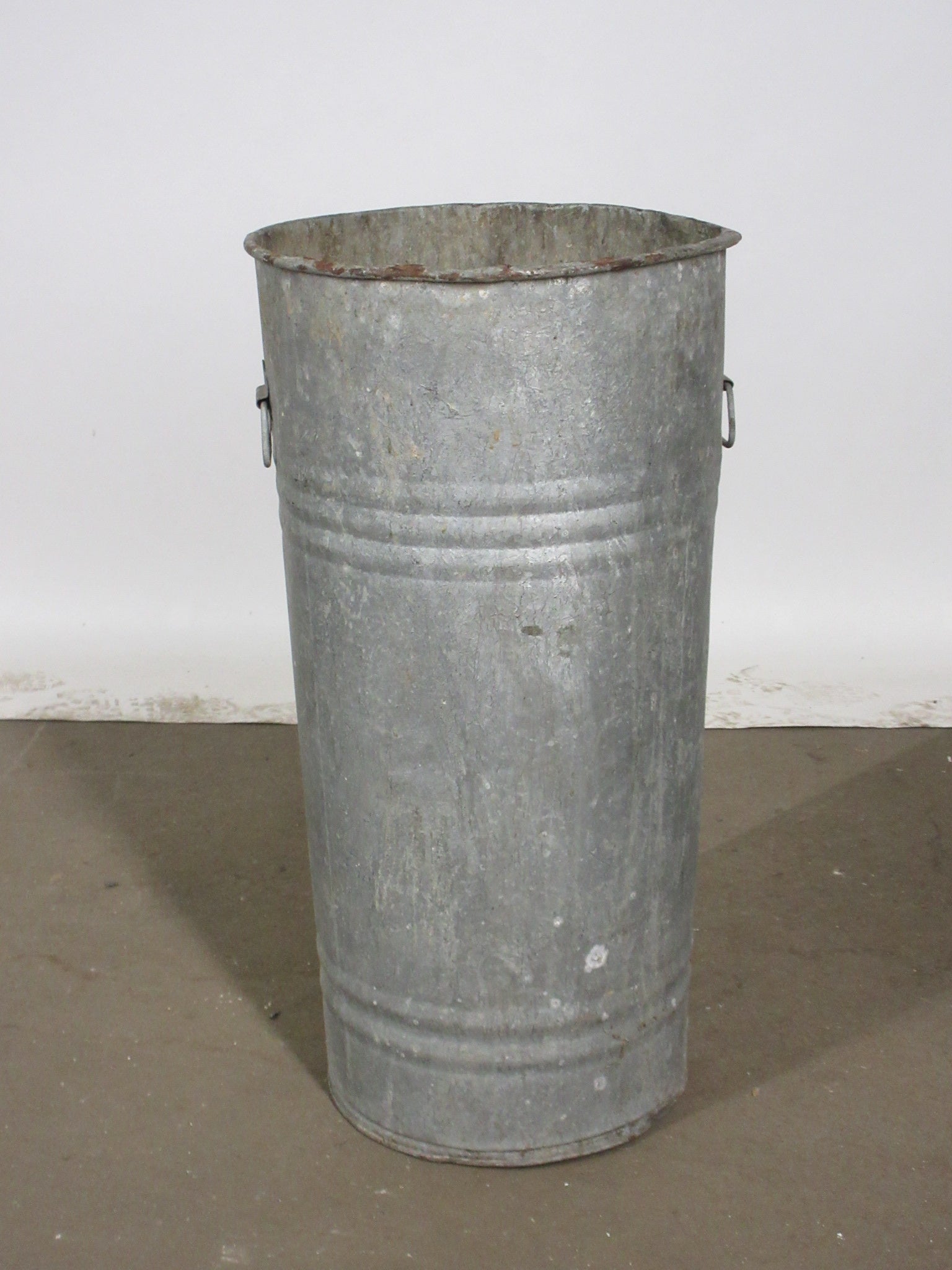 Galvanized Lidless Trash Can with Handles