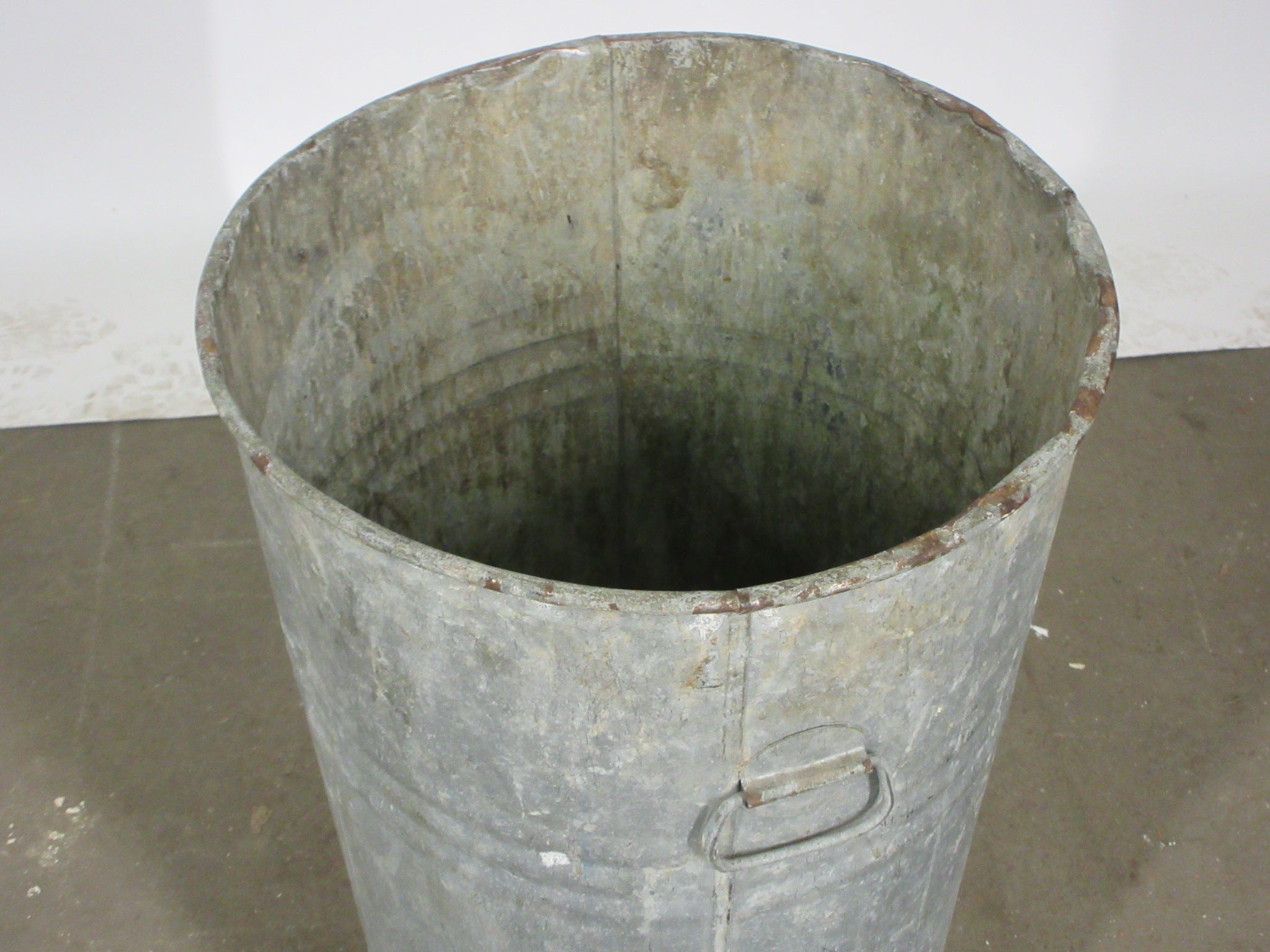 Galvanized Lidless Trash Can with Handles