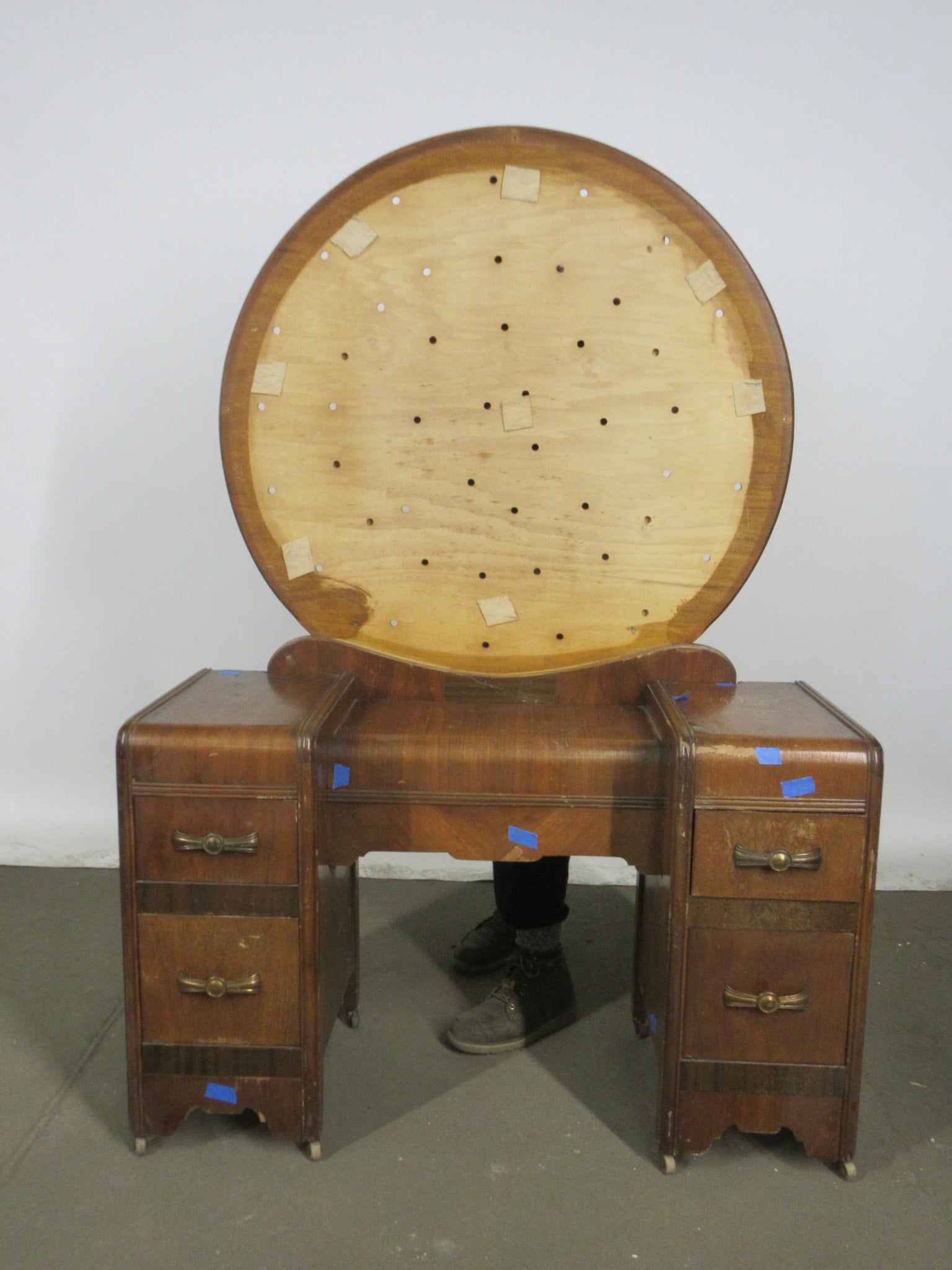 Vintage Art Deco Waterfall Vanity with Chair and Mirror