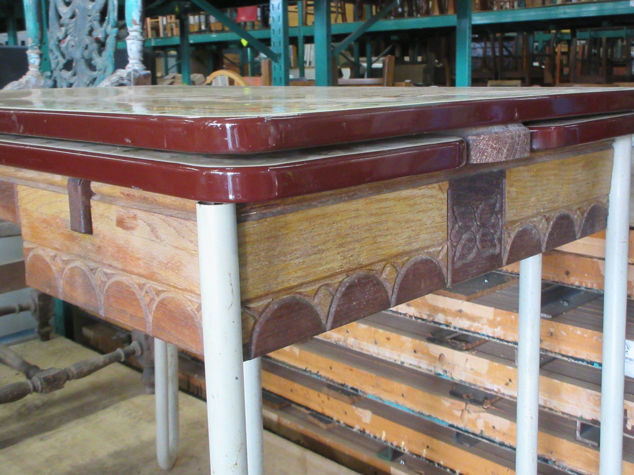 Vintage Enameled Metal Top Draw Leaf Dining Table