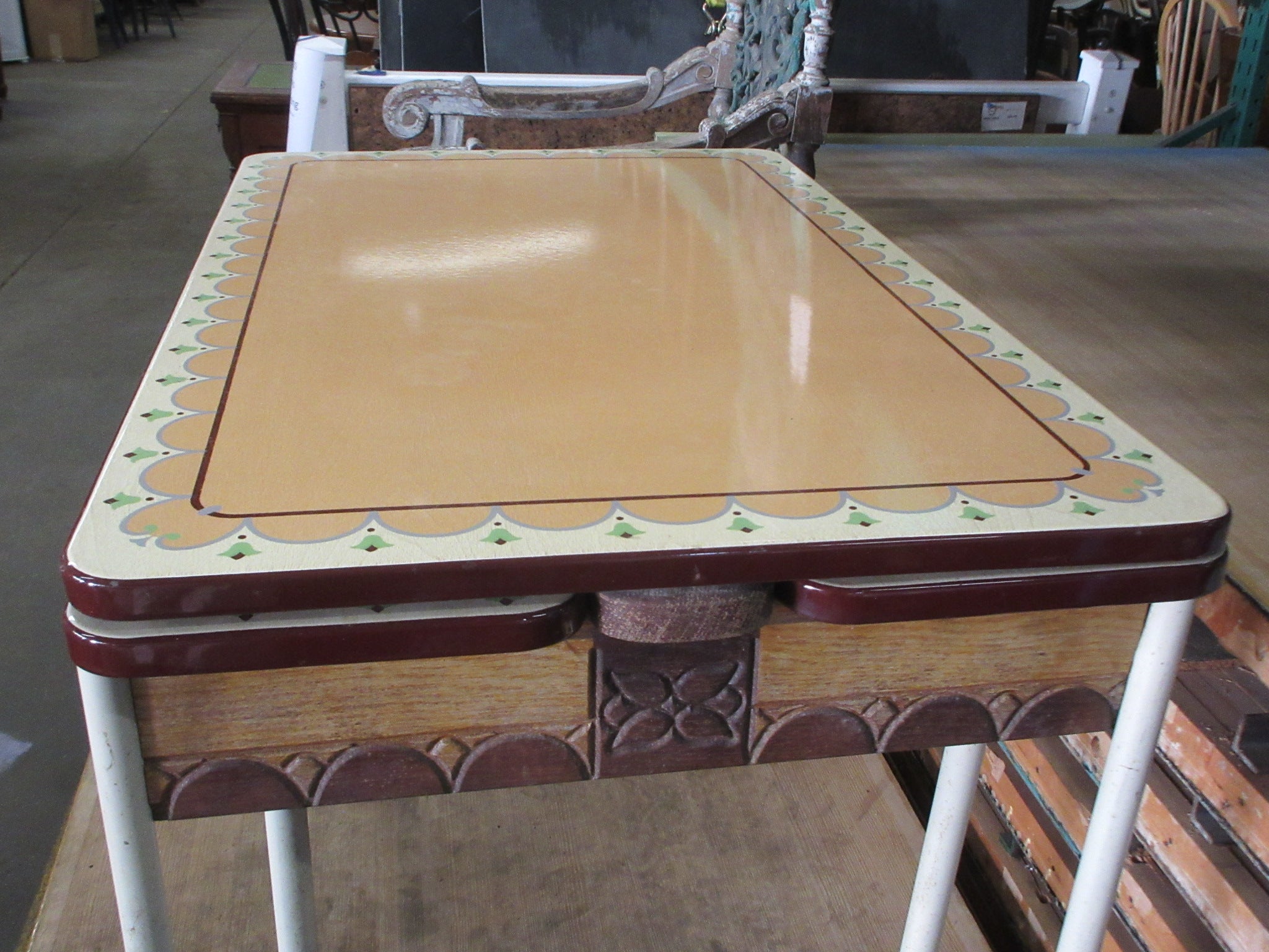 Vintage Enameled Metal Top Draw Leaf Dining Table