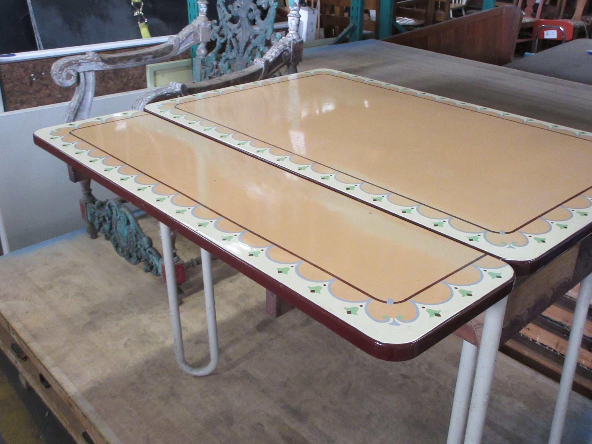 Vintage Enameled Metal Top Draw Leaf Dining Table