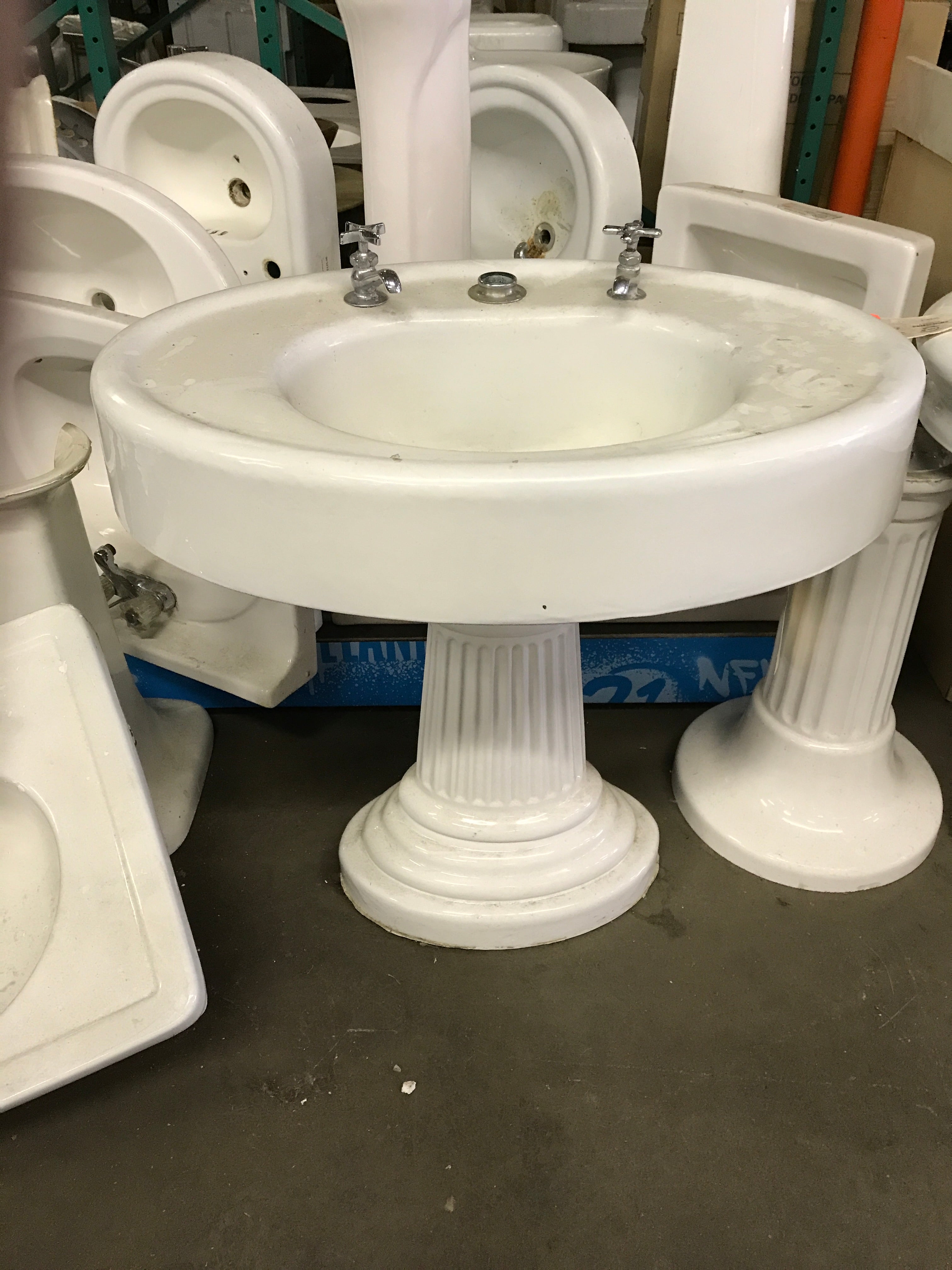 Vintage Pedestal Sink with Fluted Base- Oval 33"W