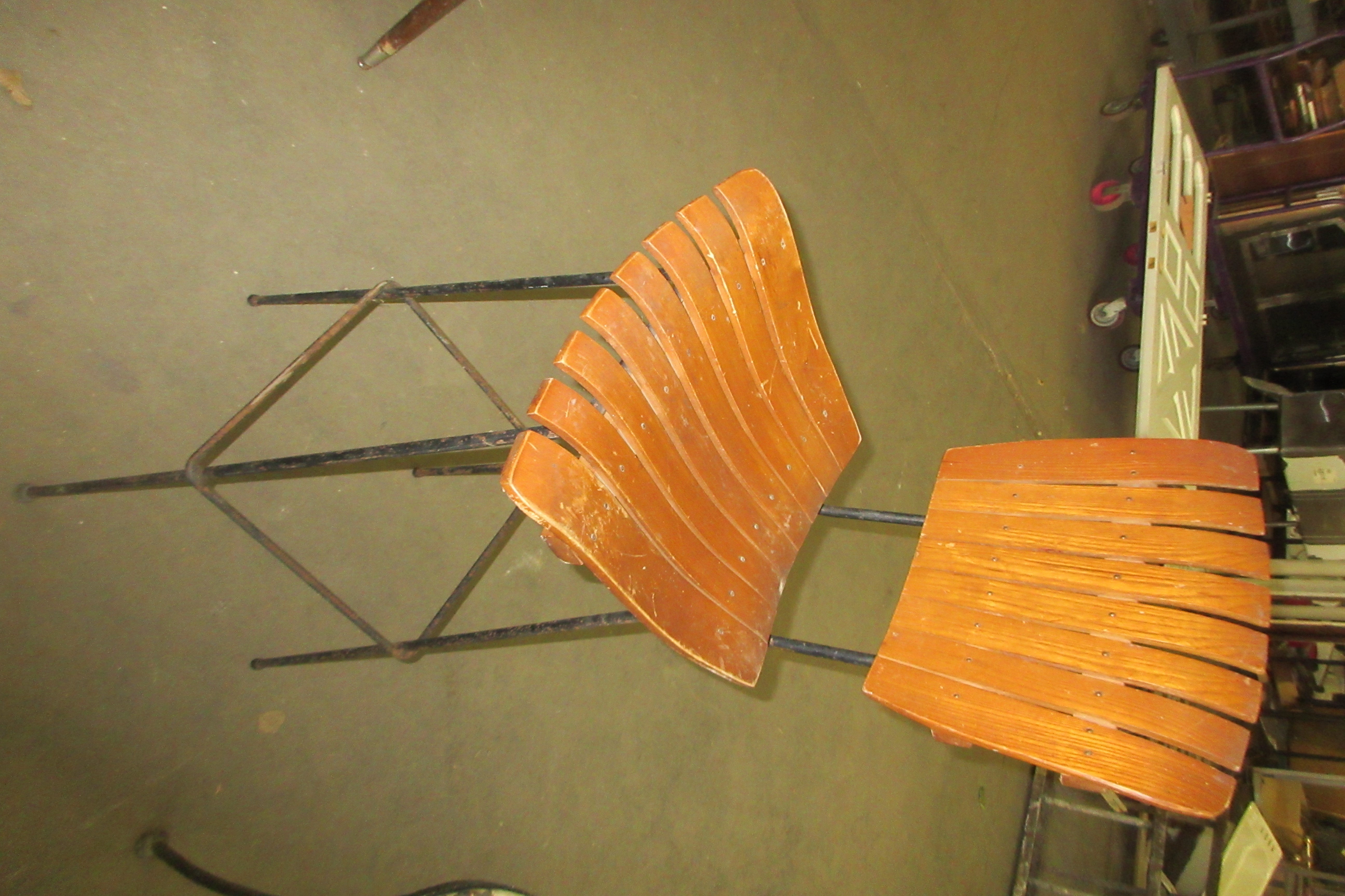 Wood Slat Iron Bar Stool Chair (Arthur Umanoff)
