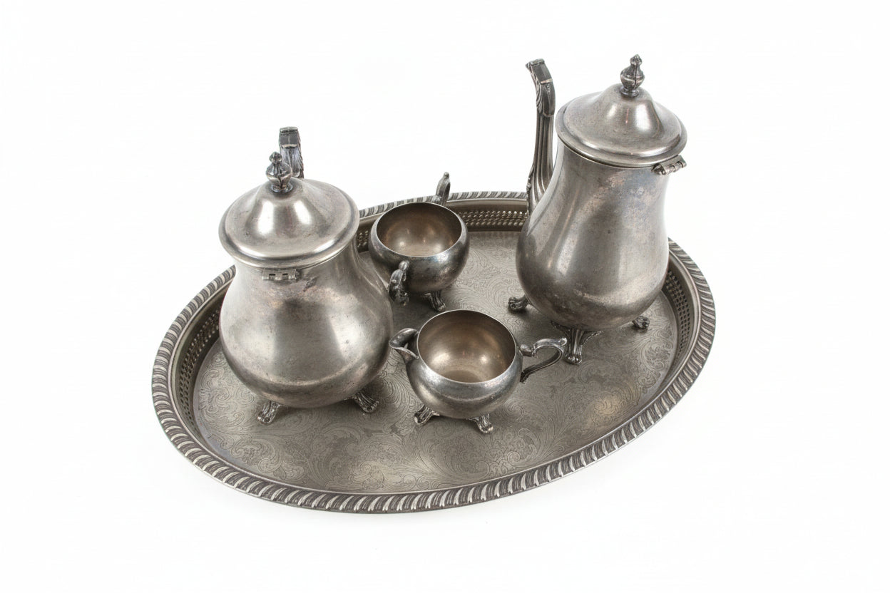 Vintage Silver-Plated Tea & Coffee Service Set with Tray