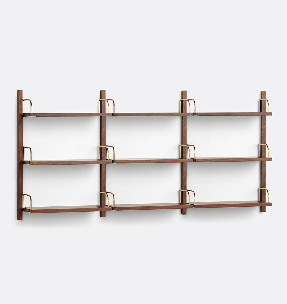 Hart Modular Walnut Wall Mount Triple Shelving Unit (AS-IS missing shelf brackets)