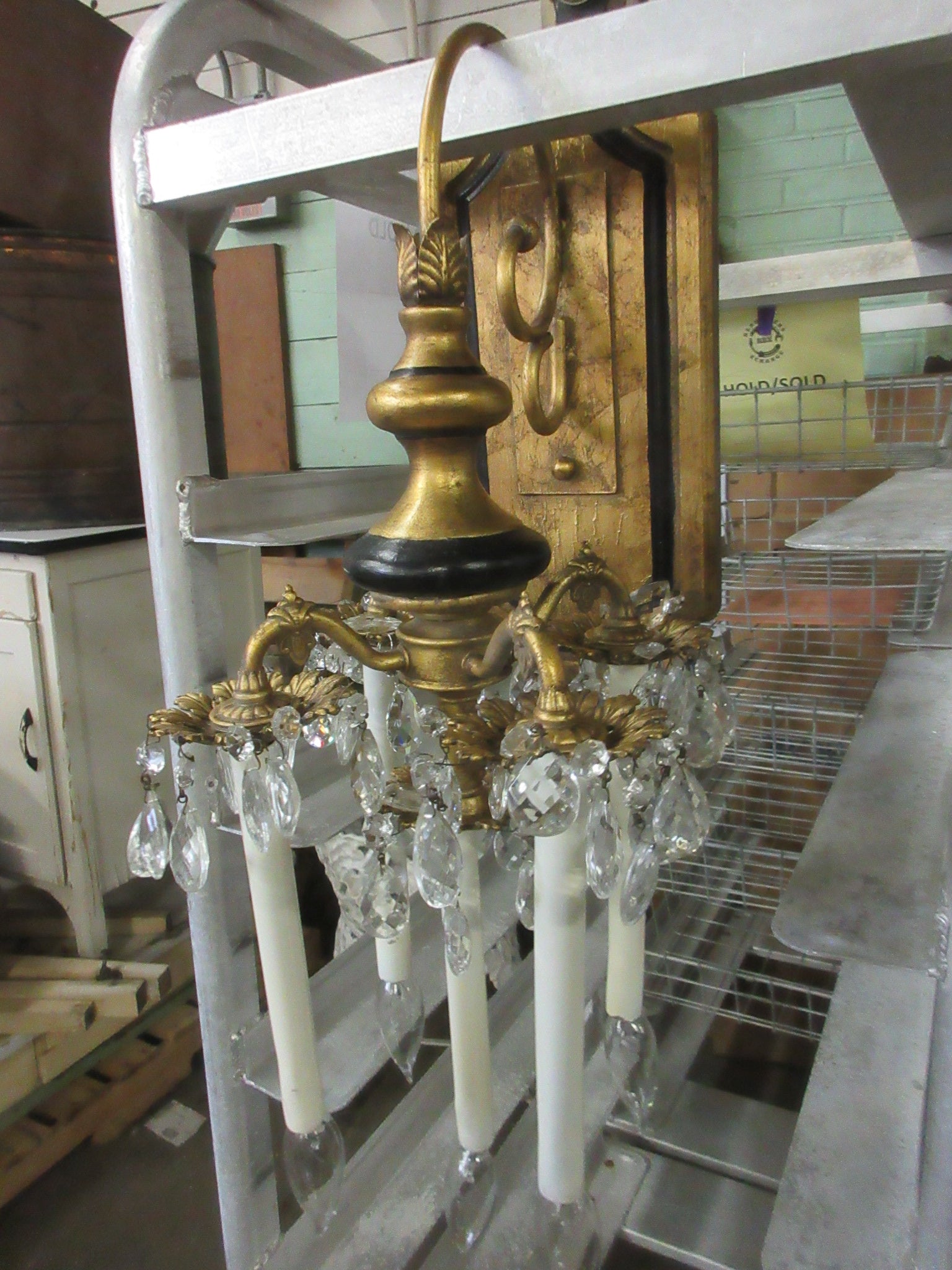 Giltwood 5 Arm Italian Wall Sconce with Prisms