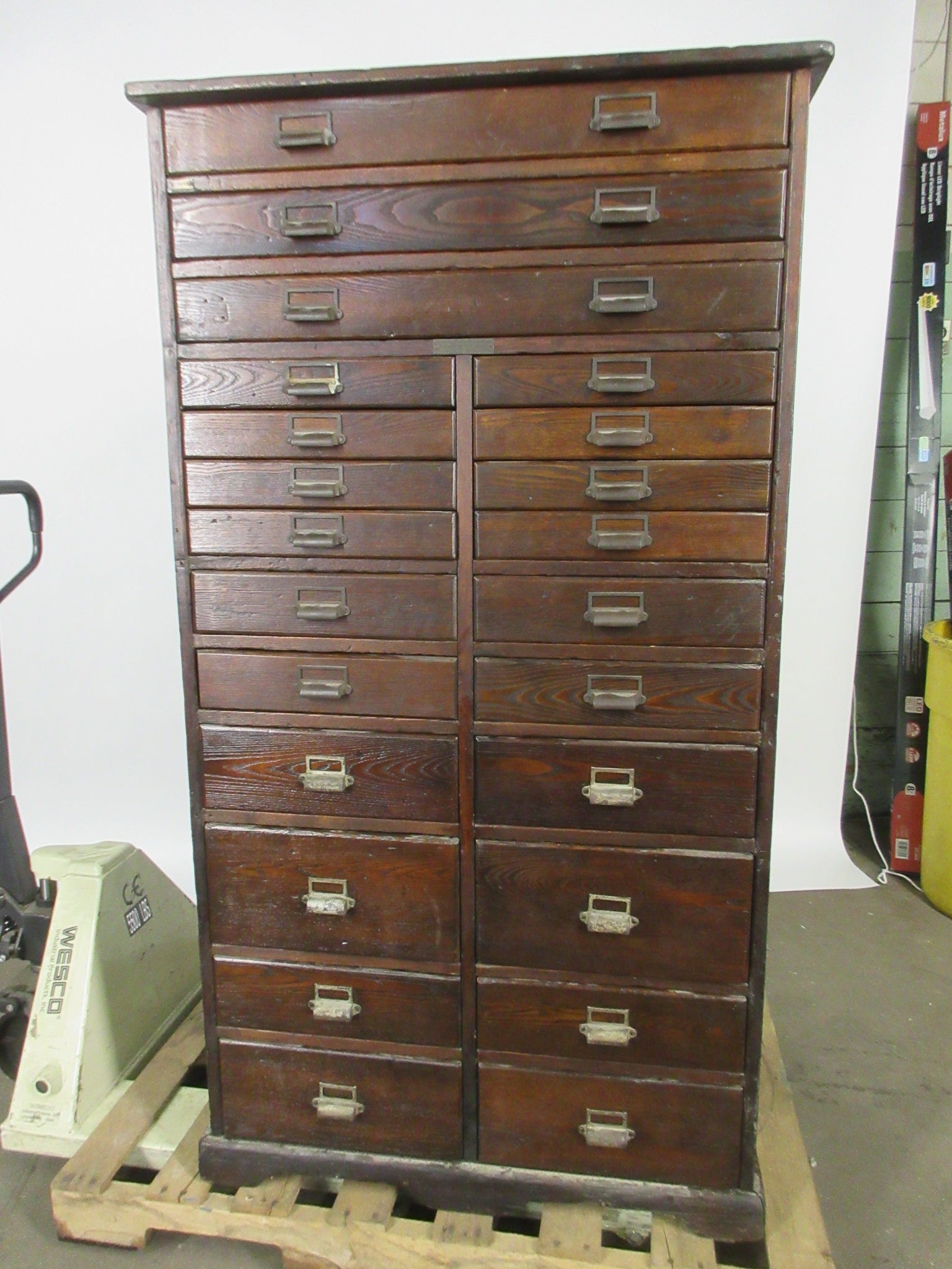 Antique Wooden Flat File 23 Drawer Cabinet