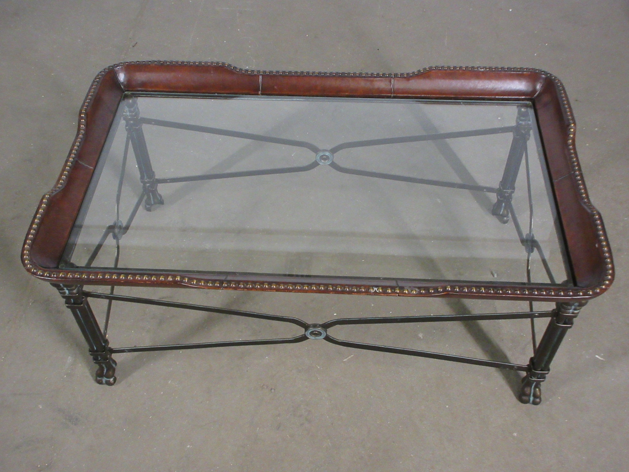 Lane Regency Style Leather and Iron Coffee Table