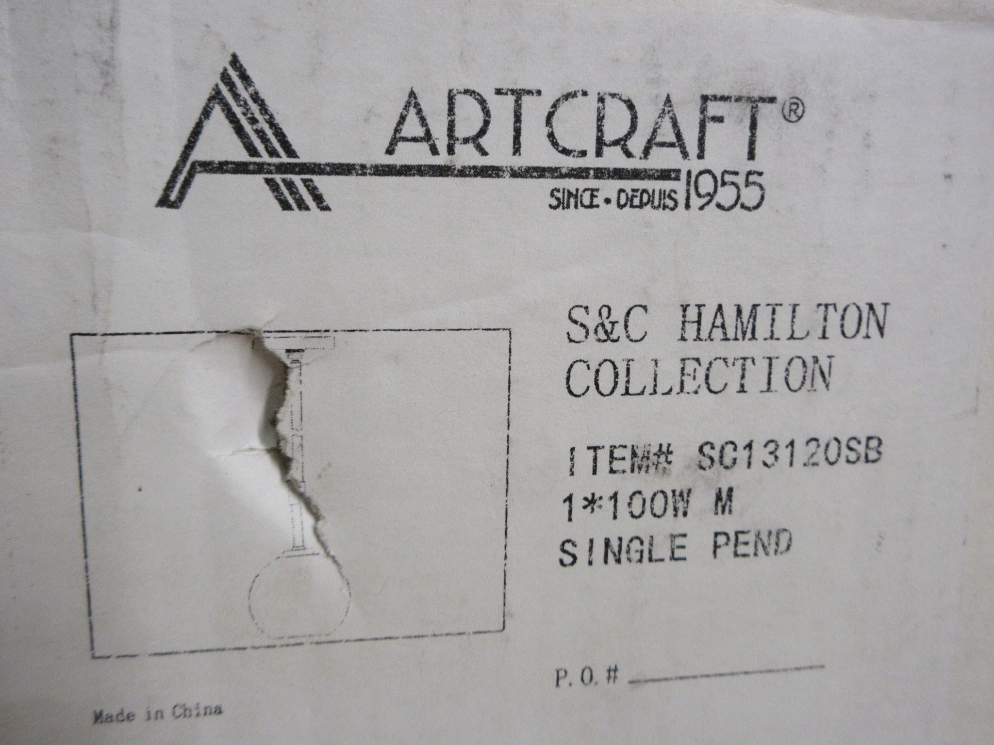 Artcraft Hamilton Single Pendant Light SC13120SB