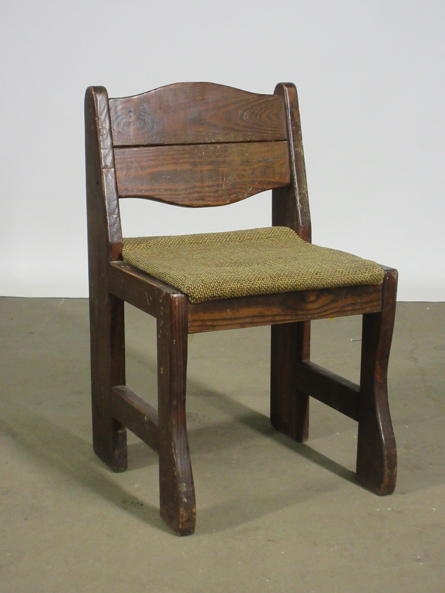 Vintage Wooden Low Back Chair with Upholstered Seat