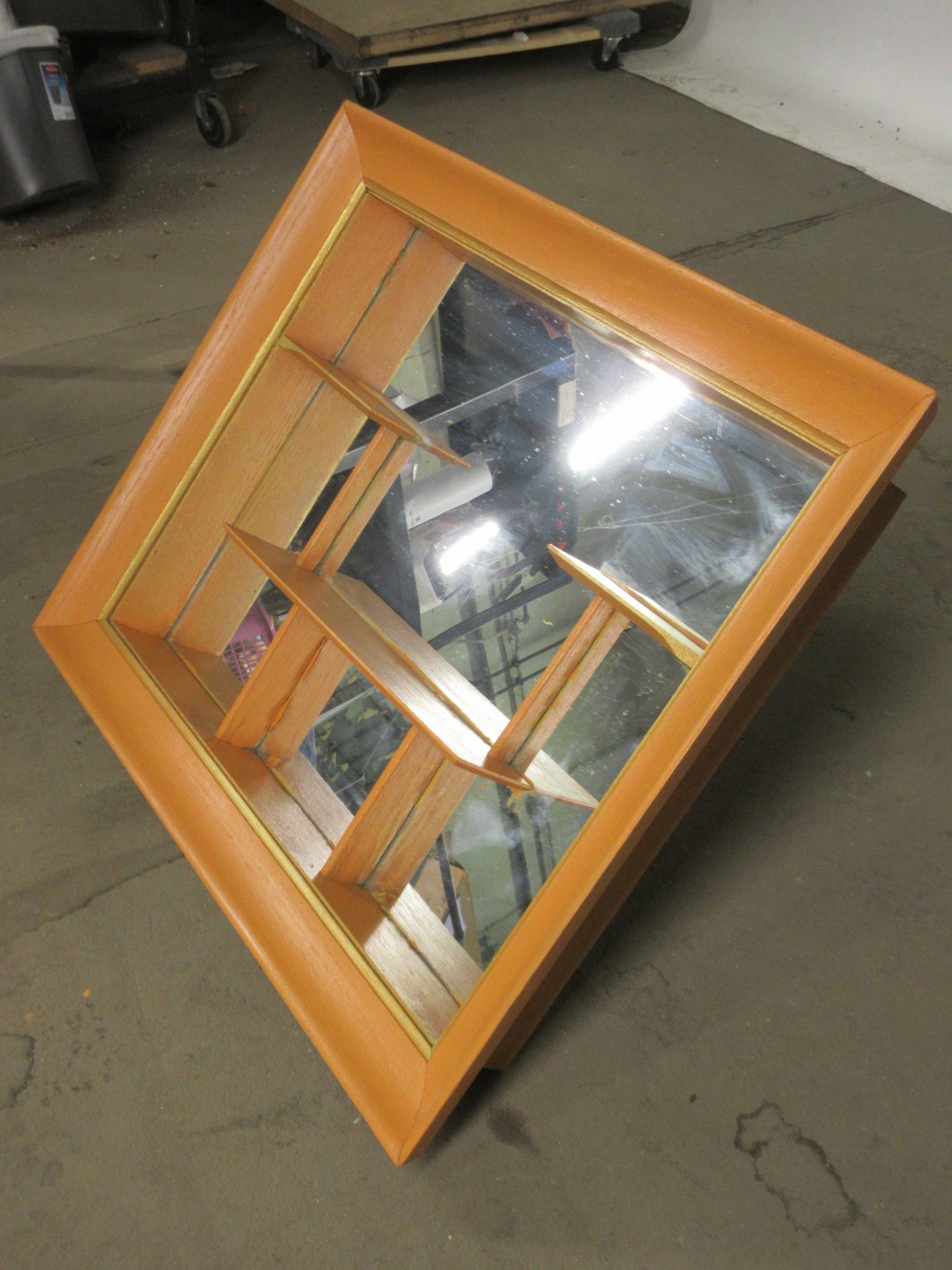 Painted Orange Wall Mount Mirror Shelf