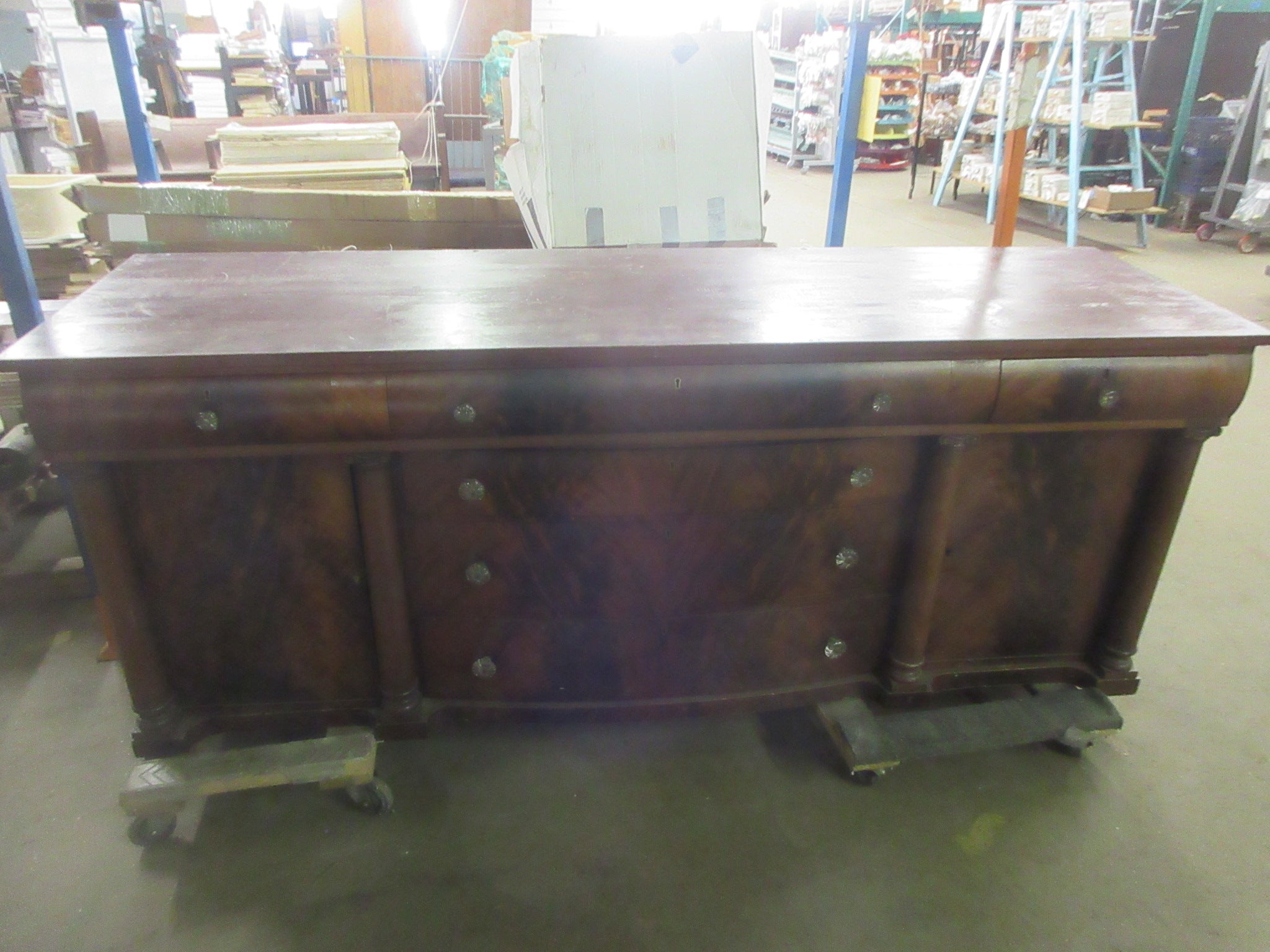 Vintage 7' Wood Six Drawer Sideboard with Storage