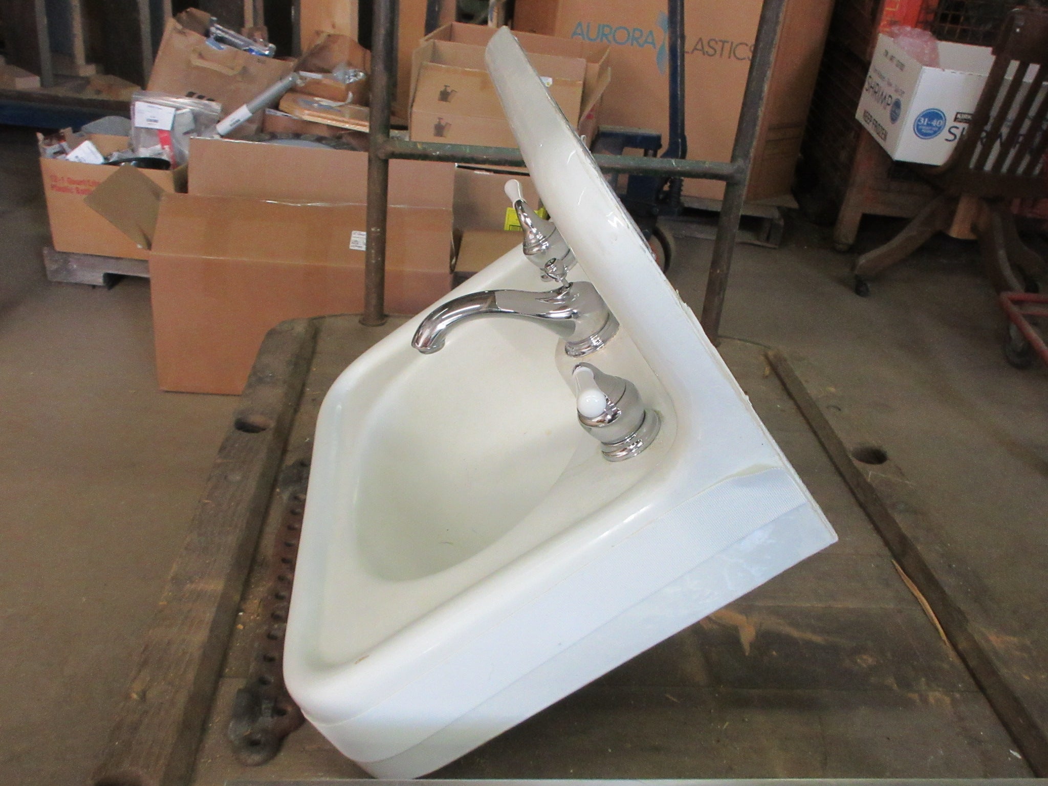 Wall Mount Cast Iron Sink with Chrome and Porcelain Hardware