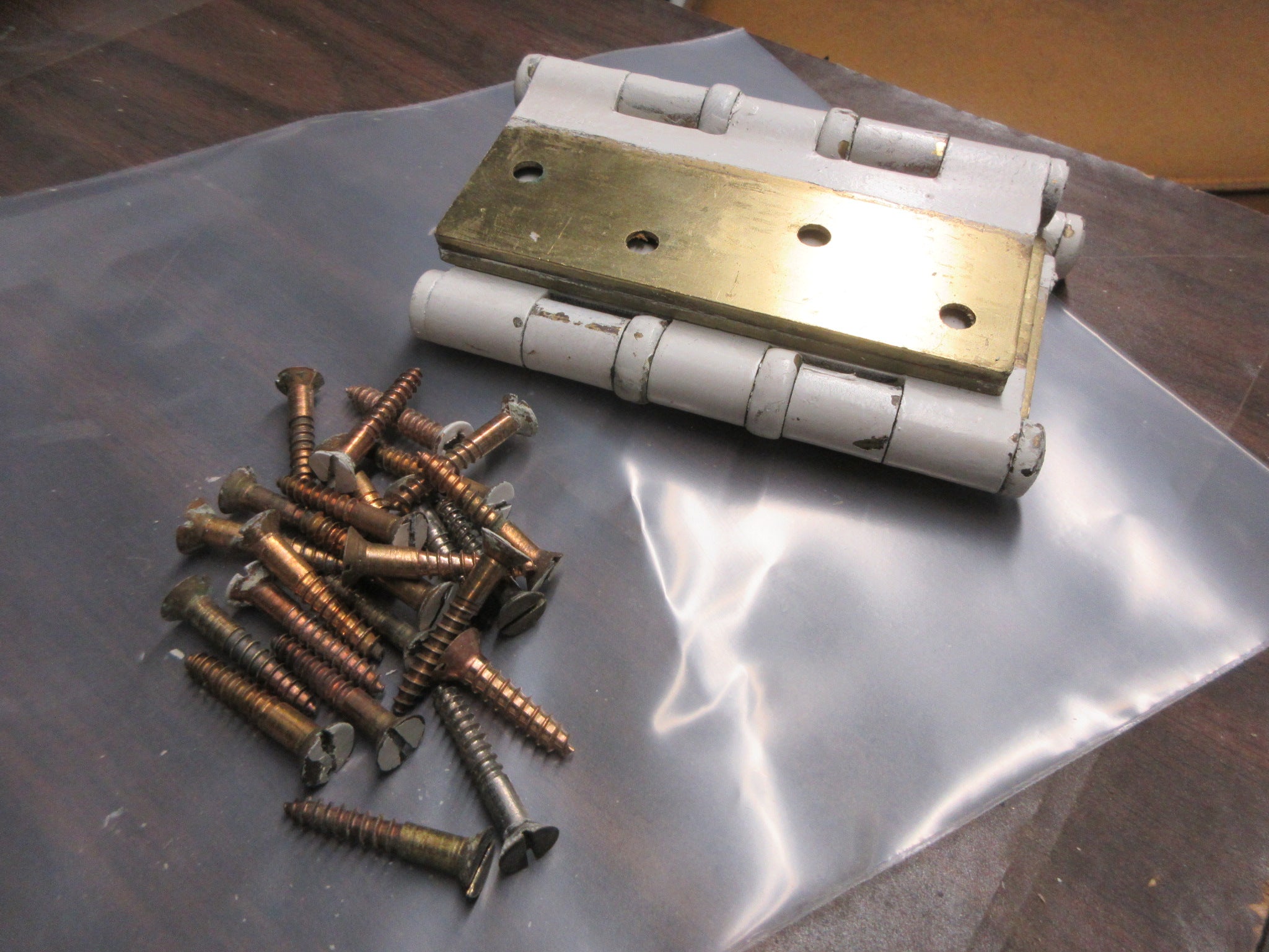 Set of Three Brass Bearing Hinges with Screws