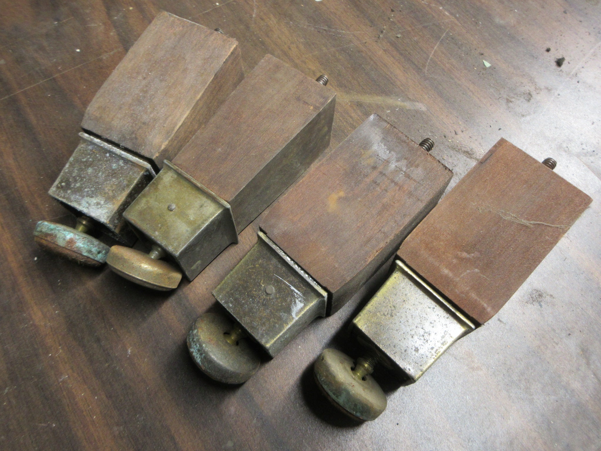 Vintage Wood and Brass Furniture Legs 4 1/4" (Set of Four)
