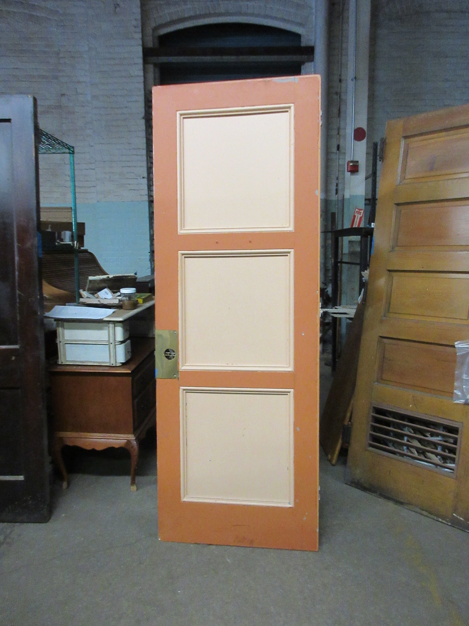 Vintage Contrasted Painted Three Panel Door (Orange)