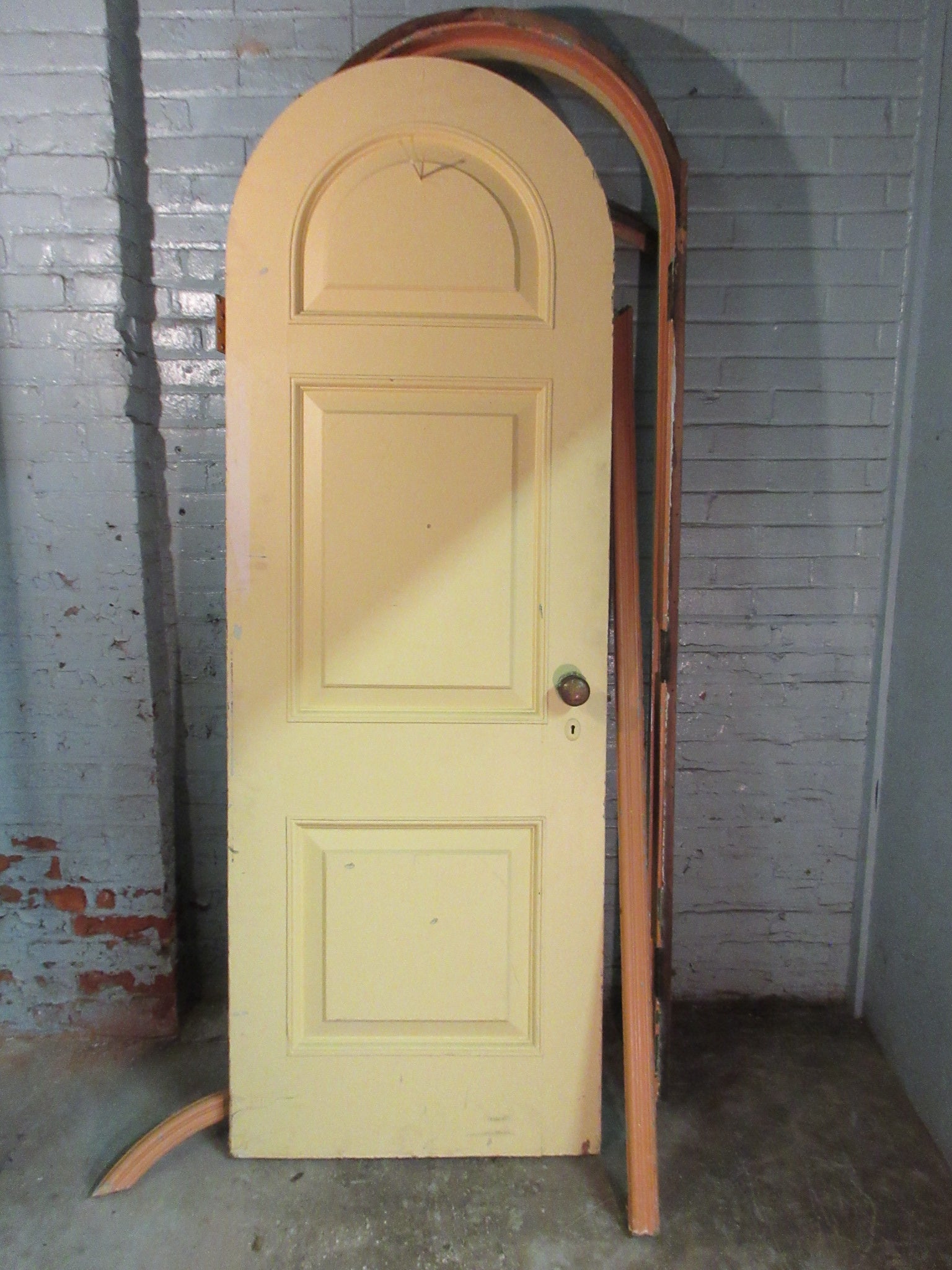 Vintage Arched Painted Door with Frame & Trim