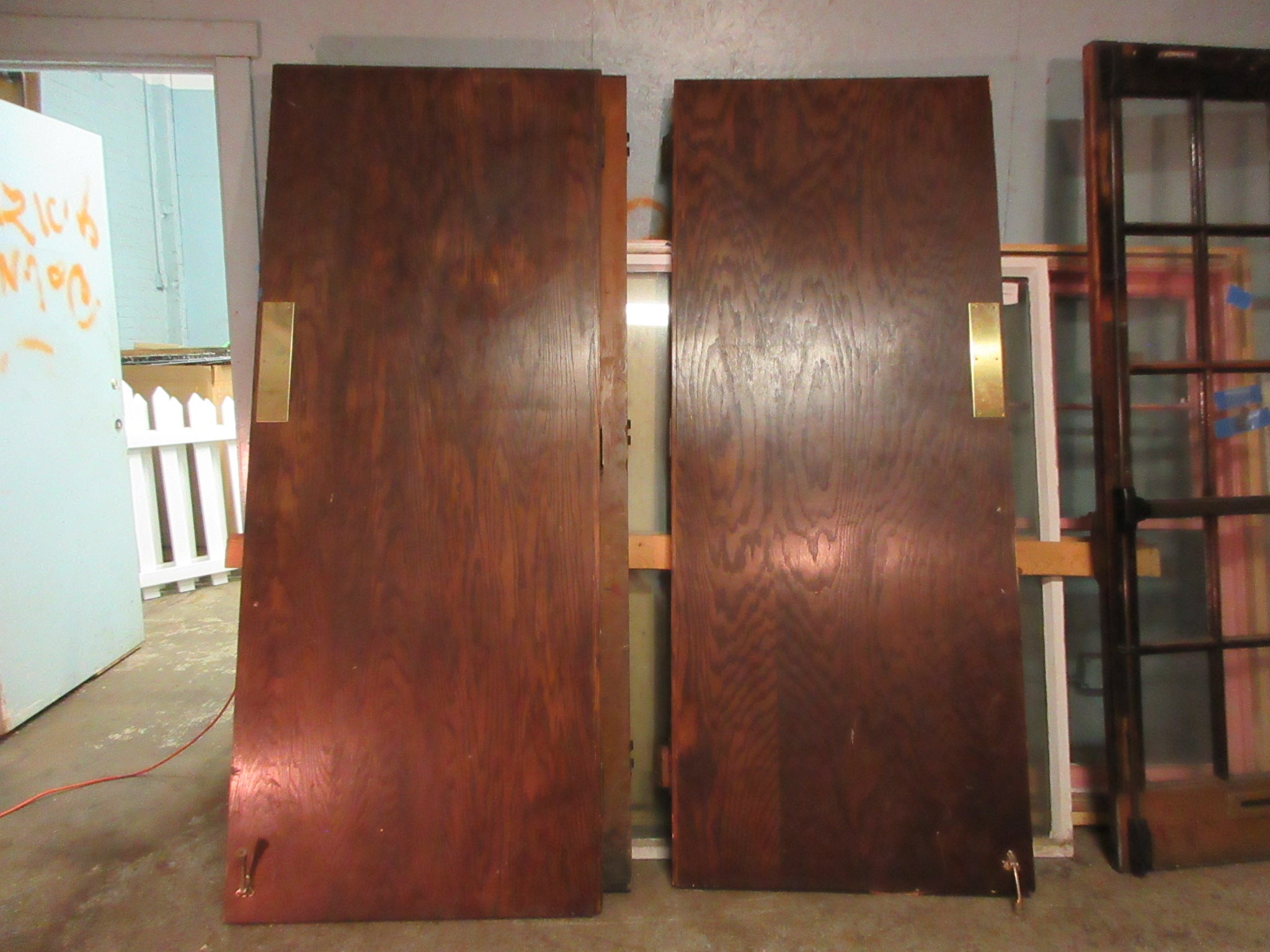Vintage Slab Stained Wooden Doors with Handles & Push (Set of Two)