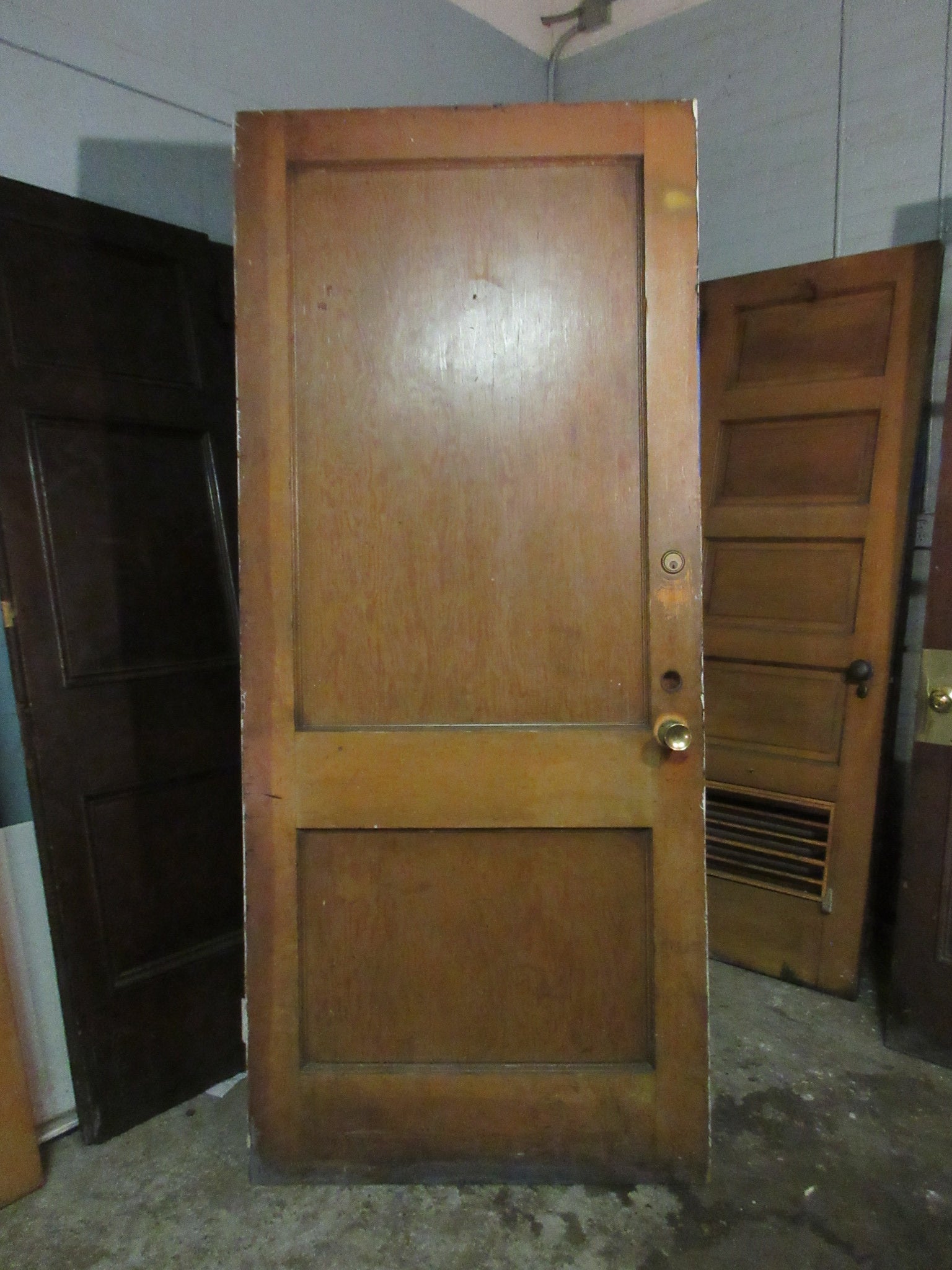 Vintage Two Panel Wooden Door with Brass Hardware