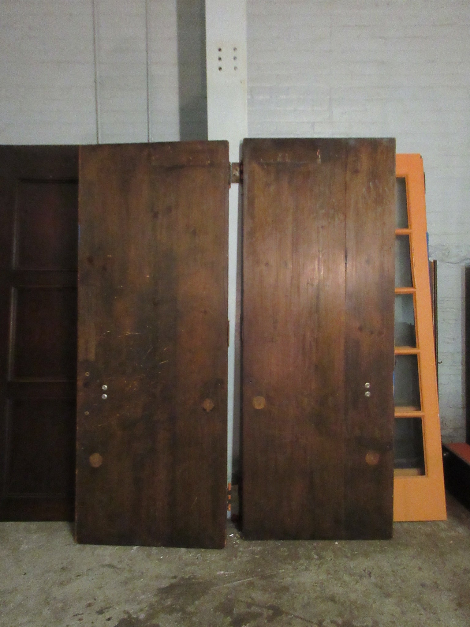Vintage Three Panel Painted French Doors (Set of Two)