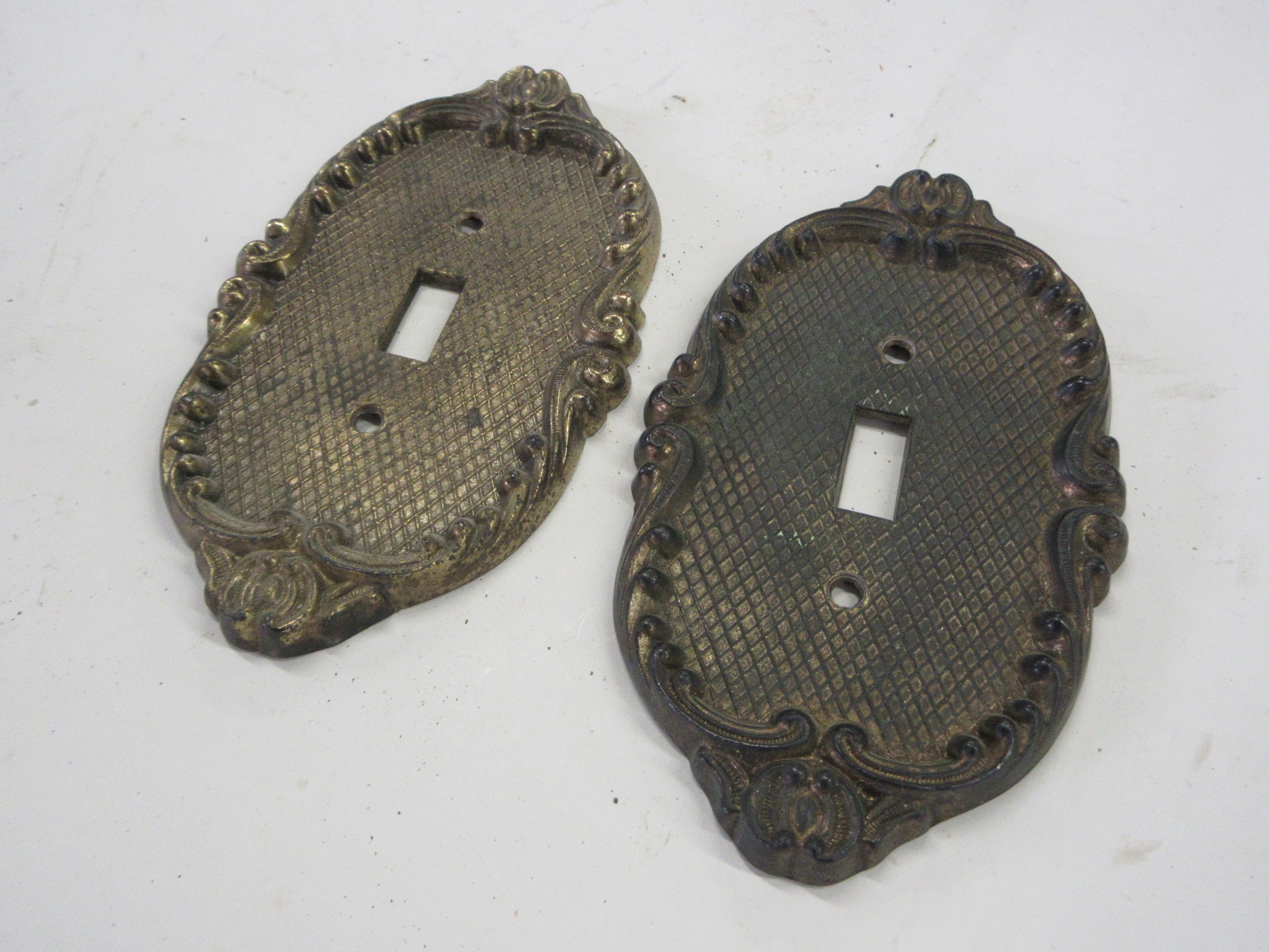 Vintage Brass Etched Decorative Switch Plate Covers (Set of Two)
