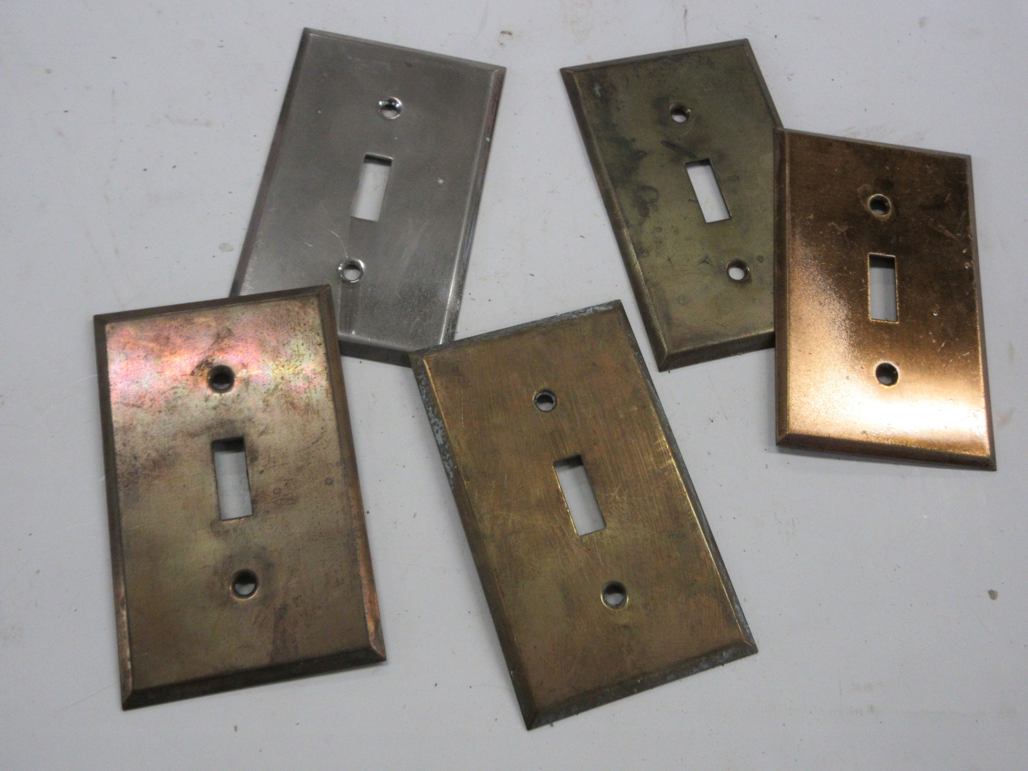 Vintage Assorted Brass Single Switch Plate Covers (Lot of Five)