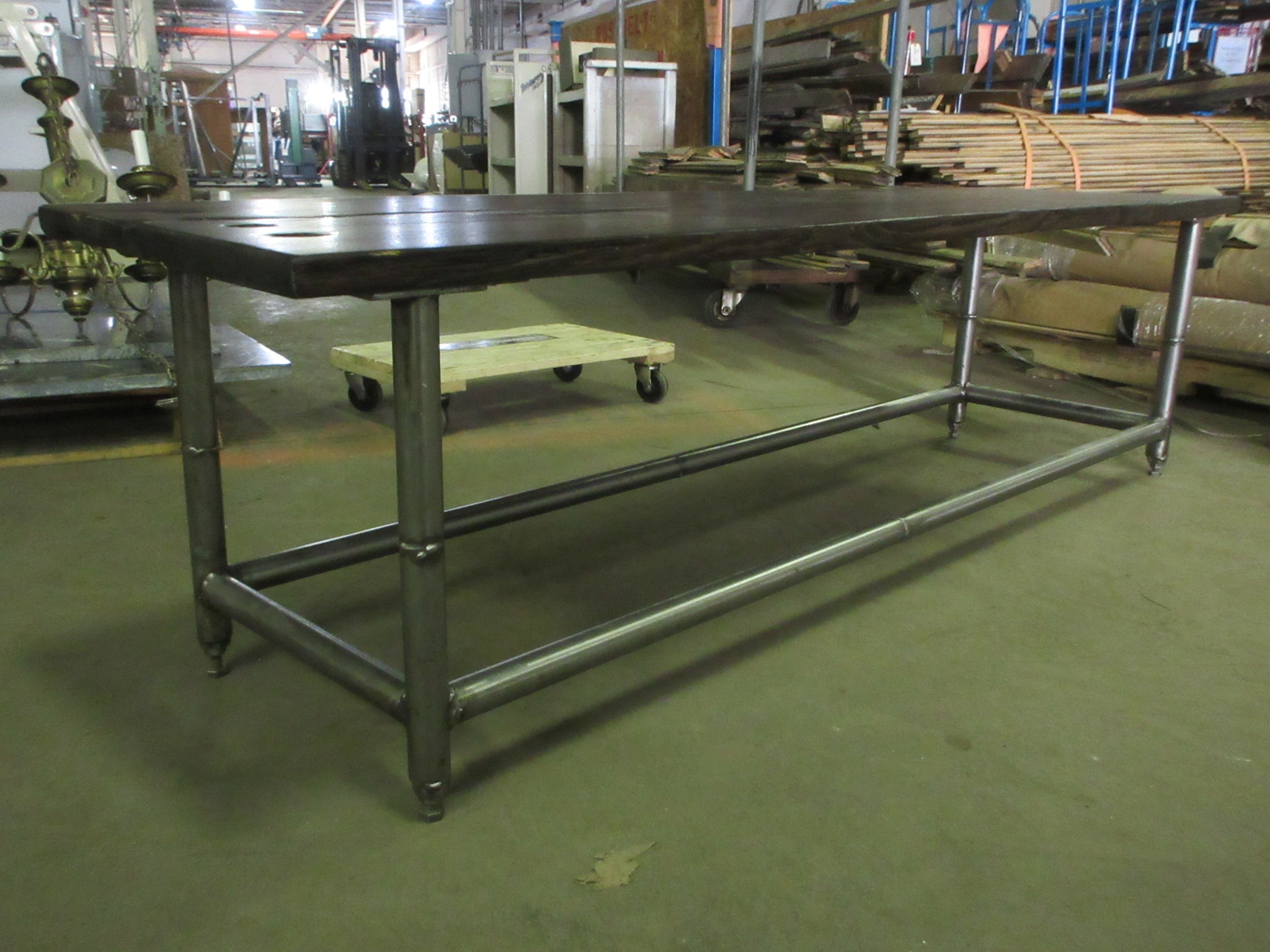 Metal Base Wood Top Table/Bench