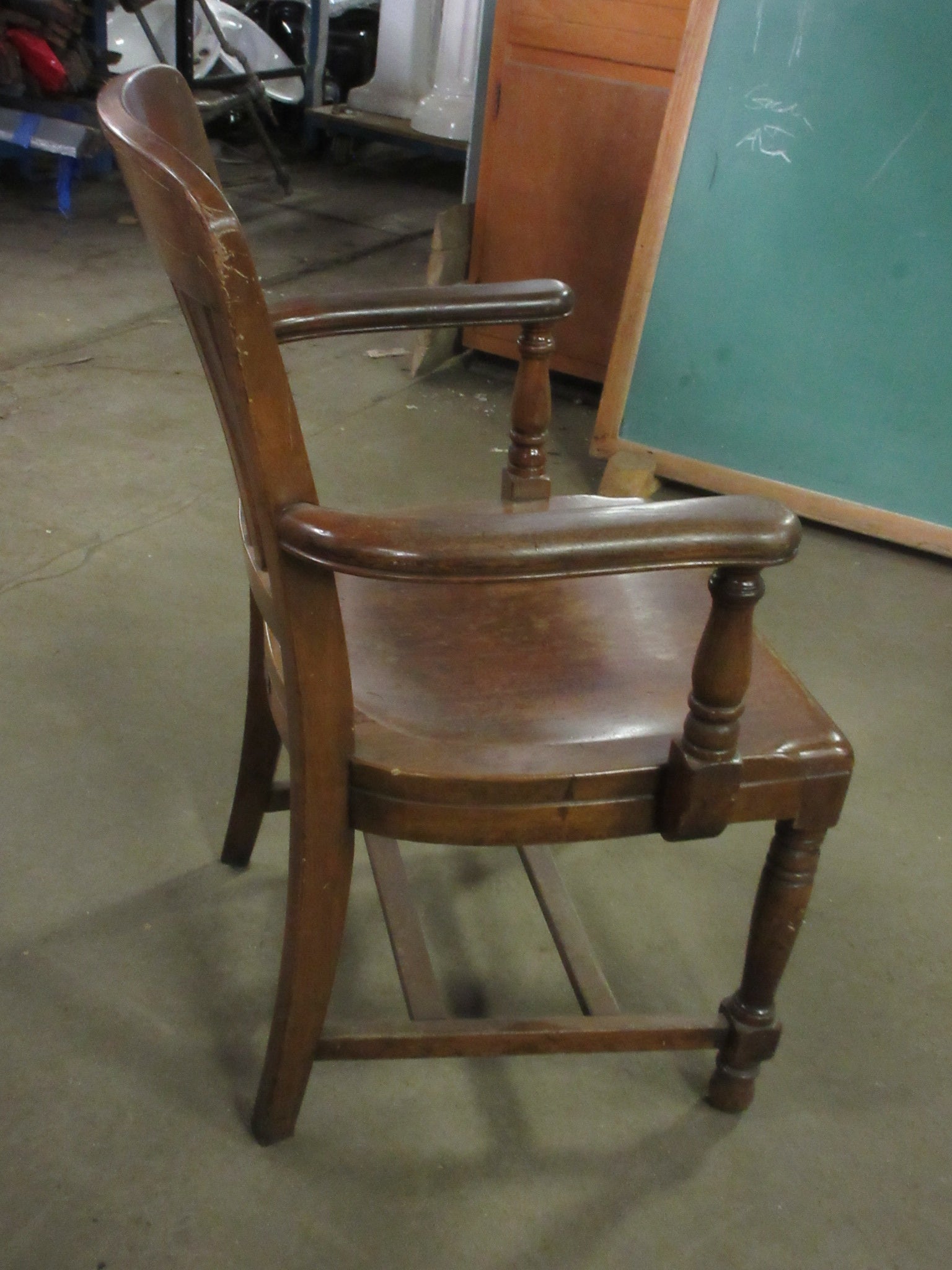 Vintage Carved Wooden Slat Back Armchair